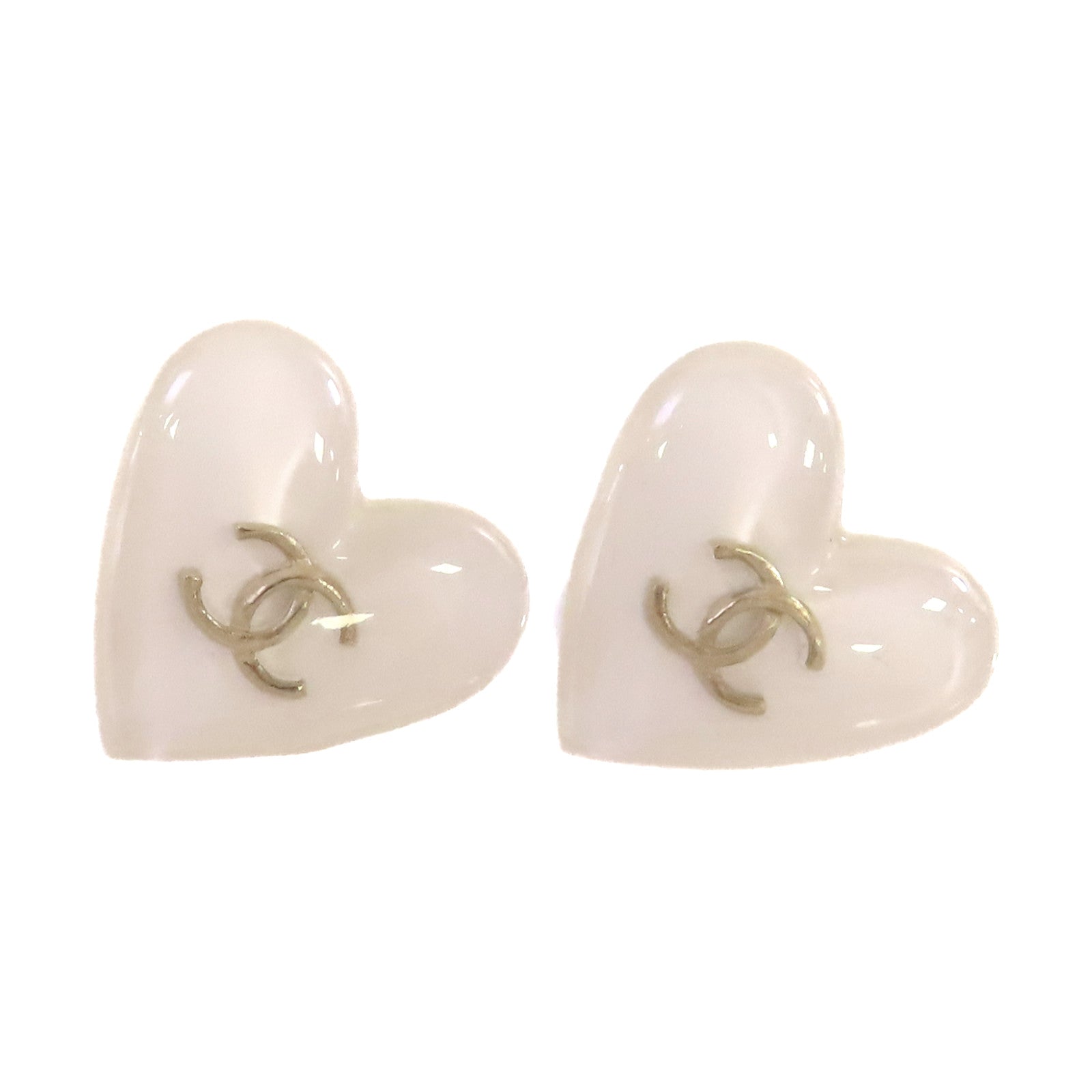 CHANEL PVC/金屬CC Heart Earrings耳環白色/金色