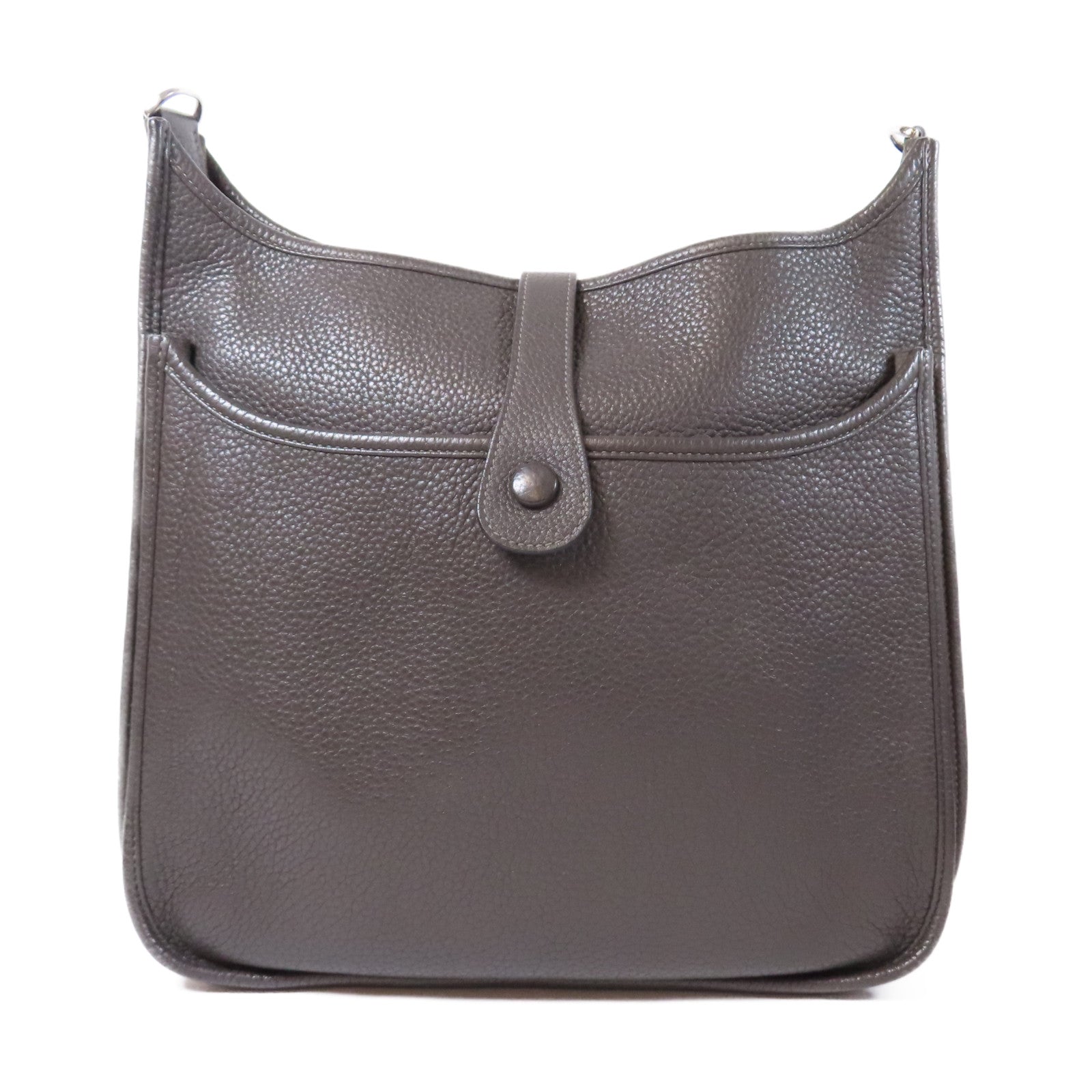HERMES Clemence皮革Evelyne GM銀扣肩背袋灰色