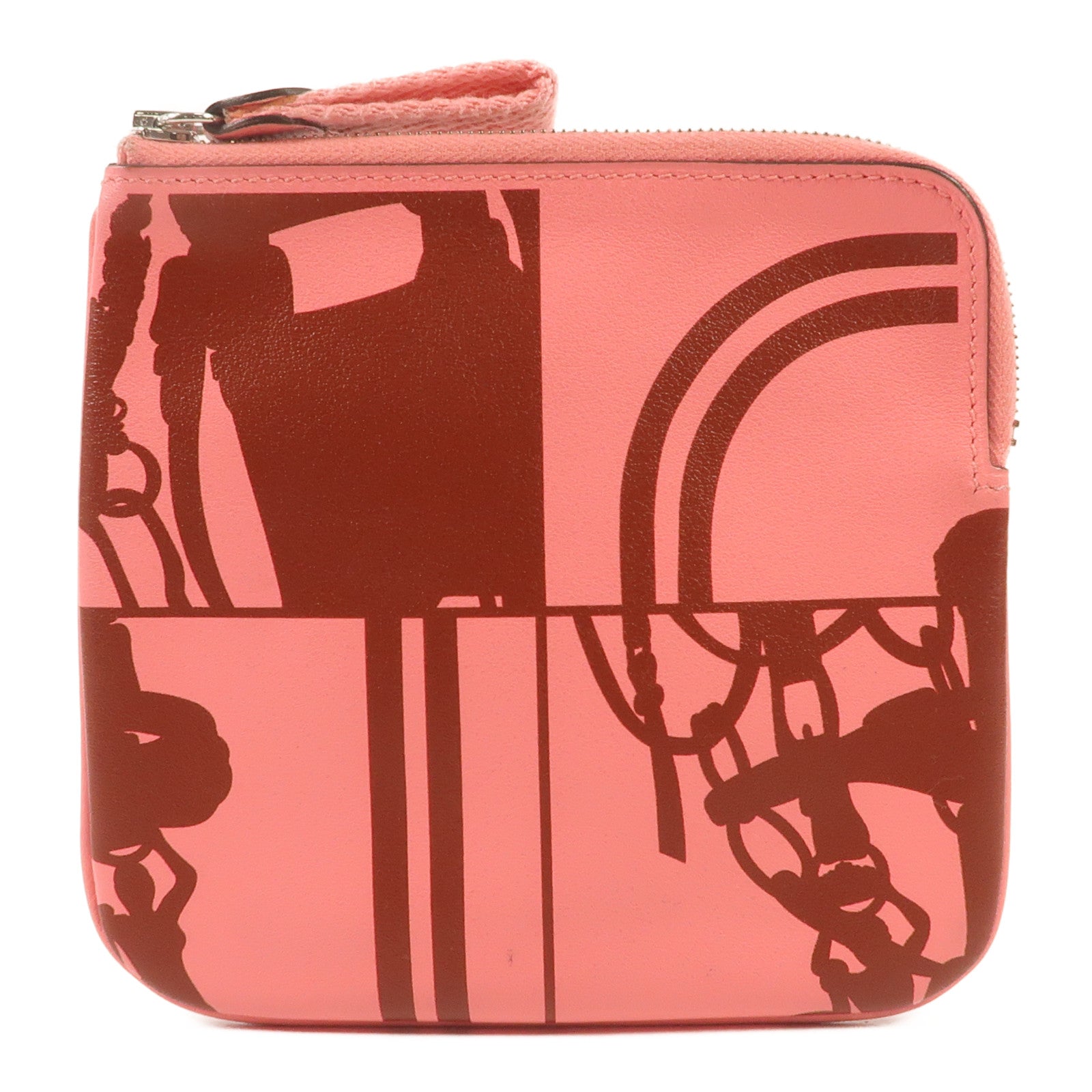 HERMES 【激減優惠】Swift皮革Carrie Pocket Pouch銀扣零錢包Pink