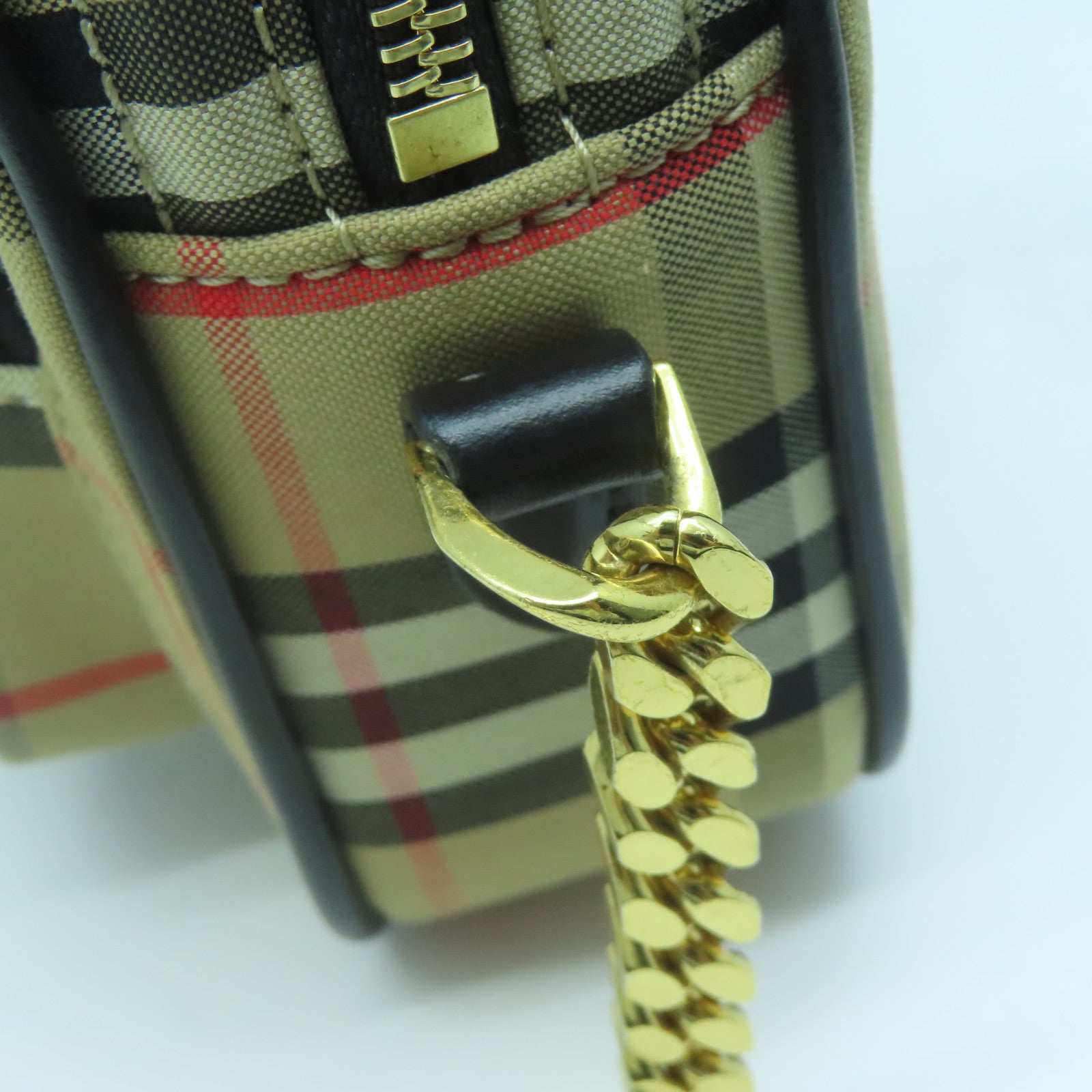 BURBERRY 帆布Chain Shoulder金扣鏈帶肩背袋啡色