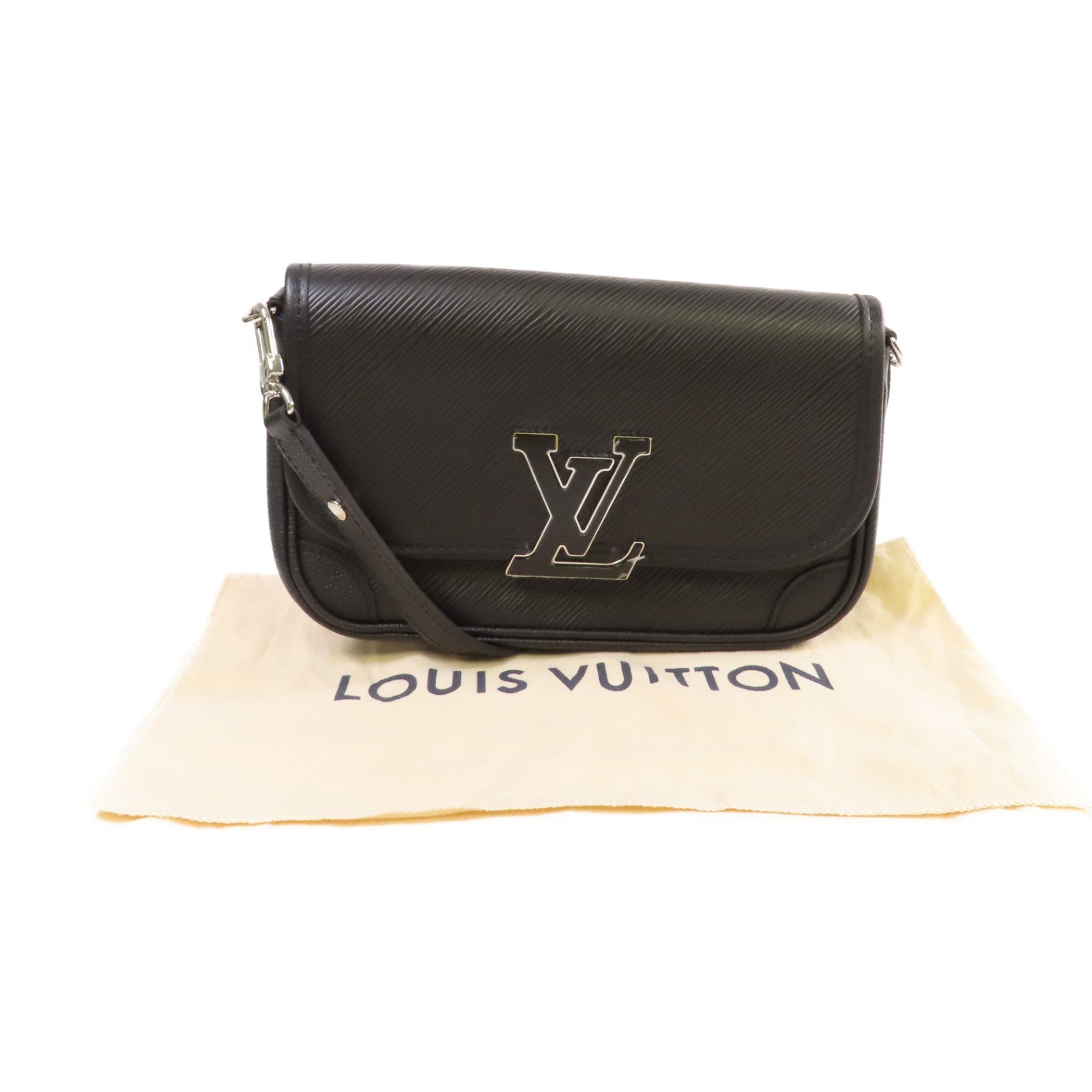 LOUIS VUITTON Epi Buci Shoulder Bag銀扣肩背袋黑色