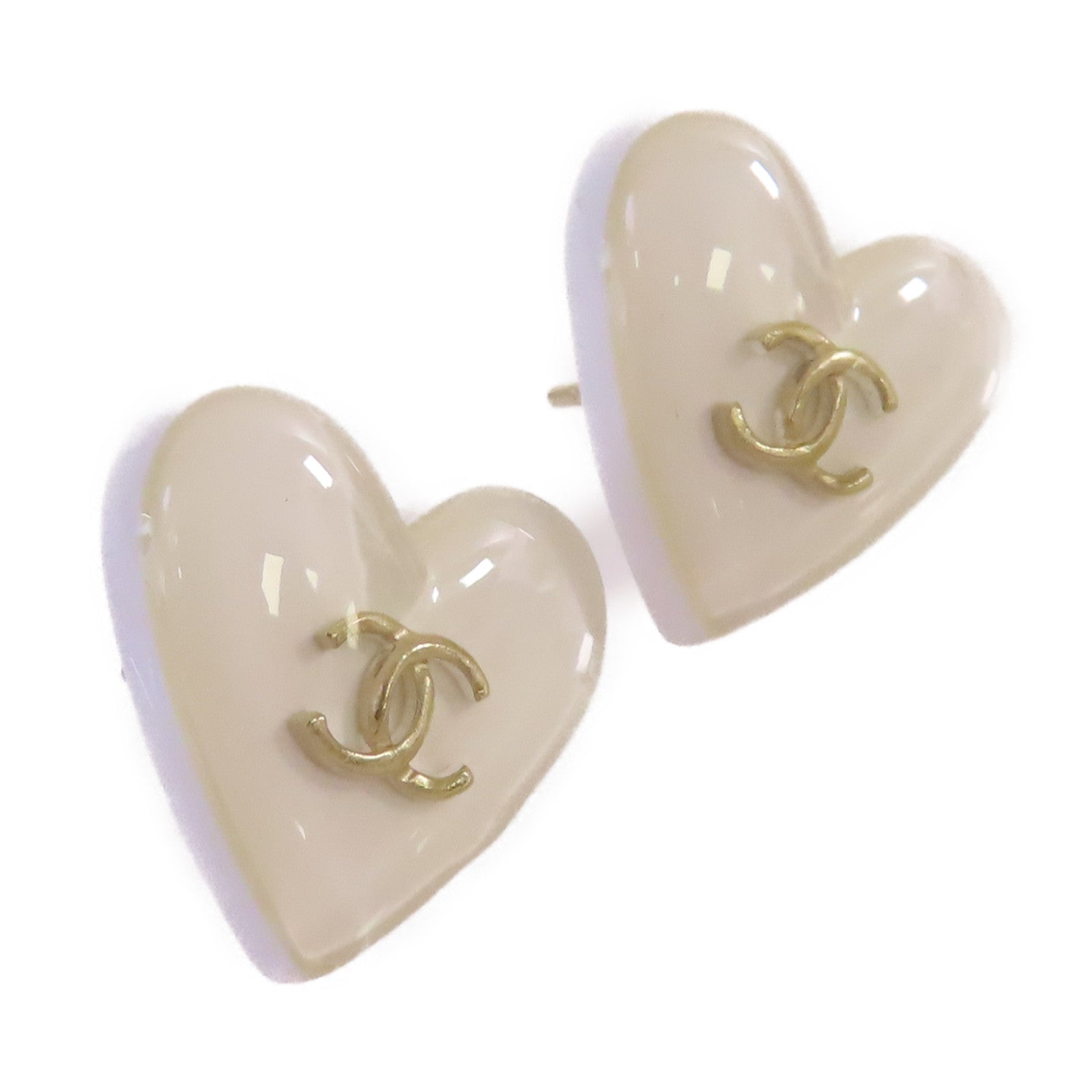 CHANEL PVC/金屬CC Heart Earrings耳環白色/金色