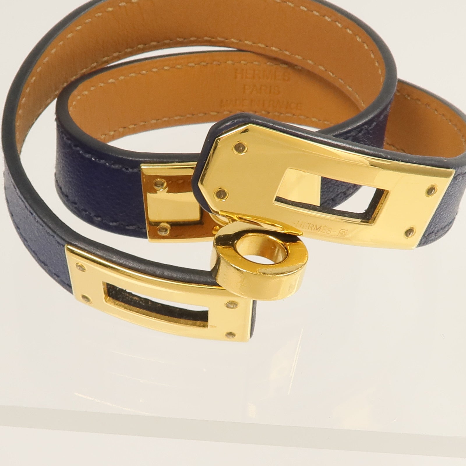 HERMES Swift皮革Kelly Double Tour手帶Bleu Saphir