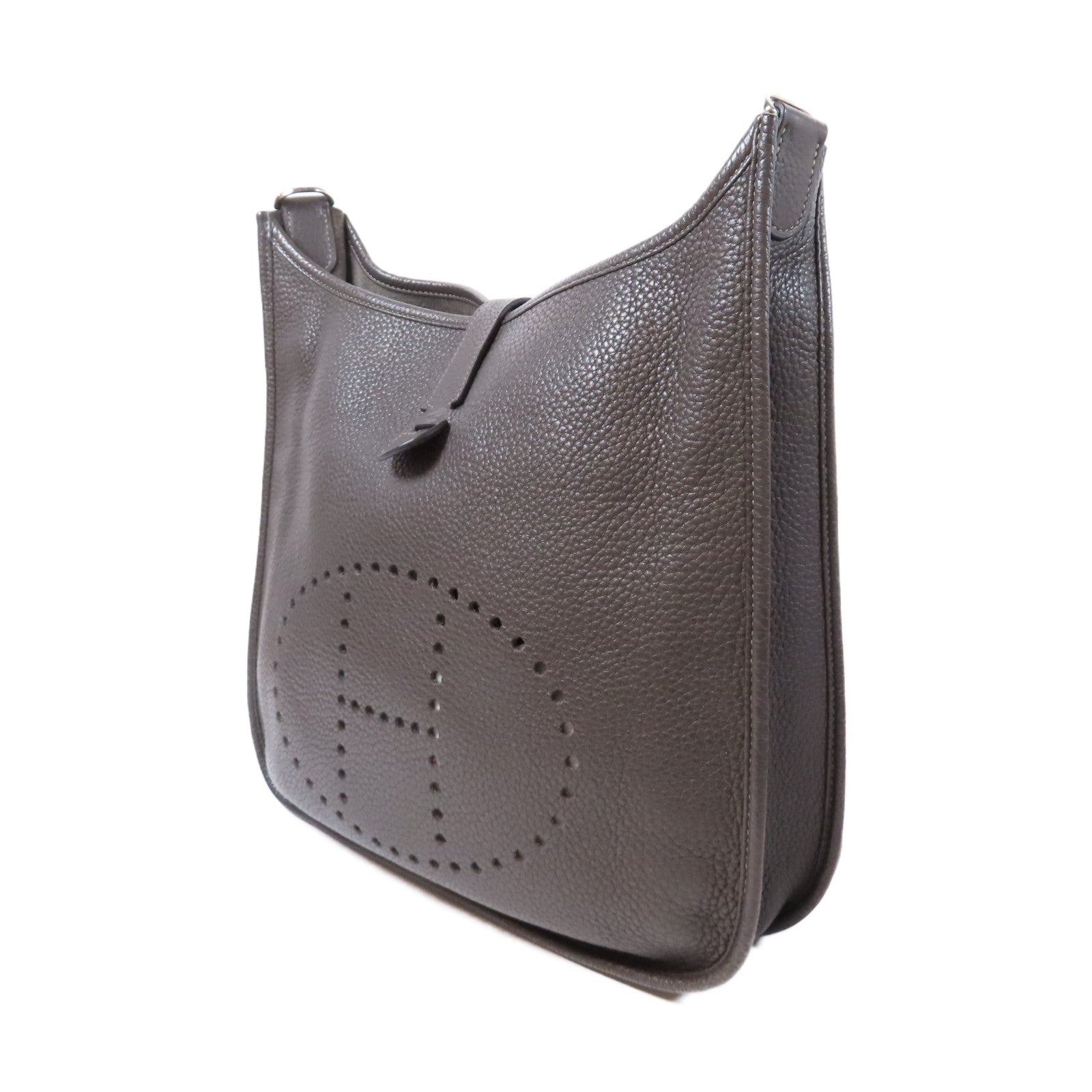 HERMES Clemence皮革Evelyne GM銀扣肩背袋灰色