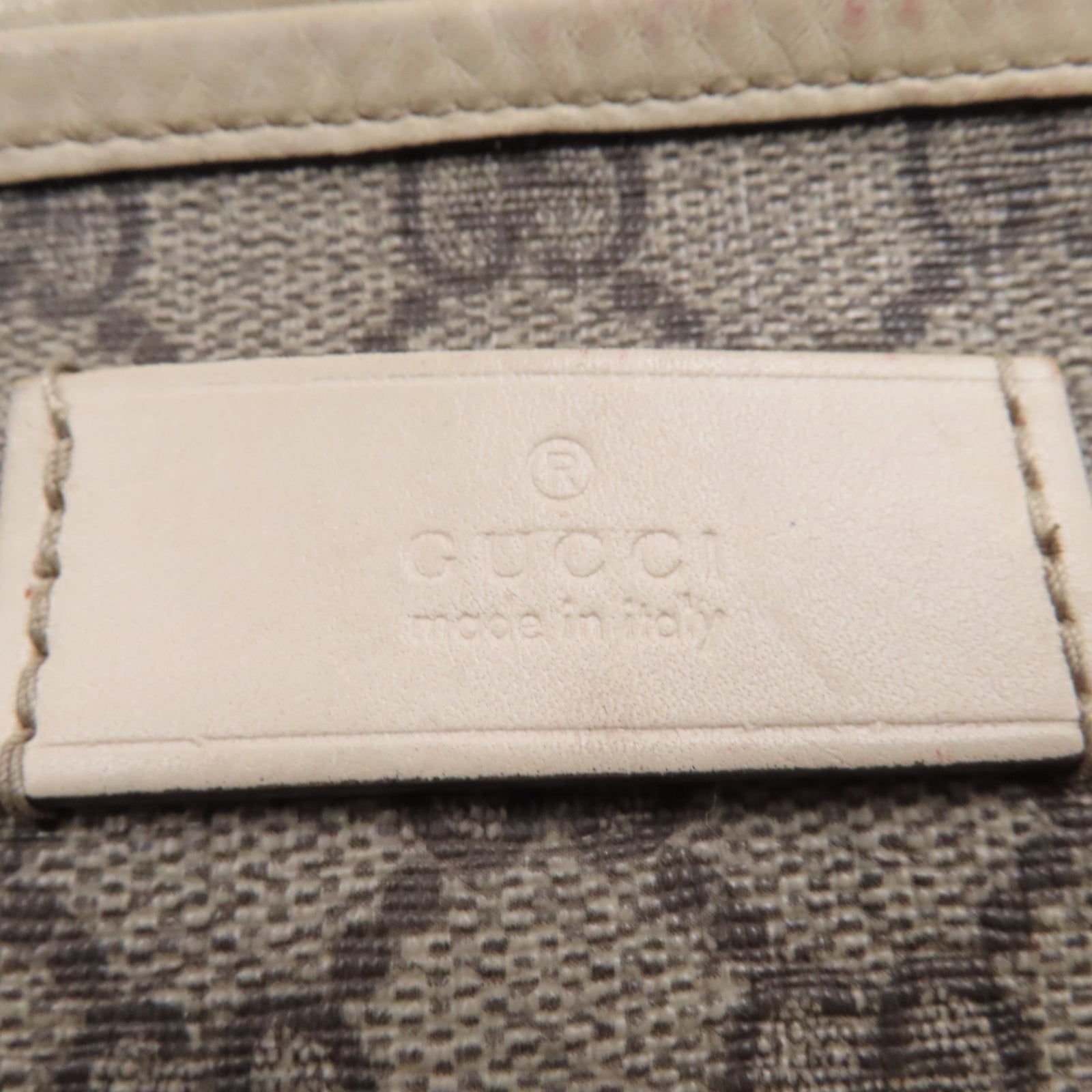 GUCCI 塗層帆布Tote Bag銀扣肩背袋米色