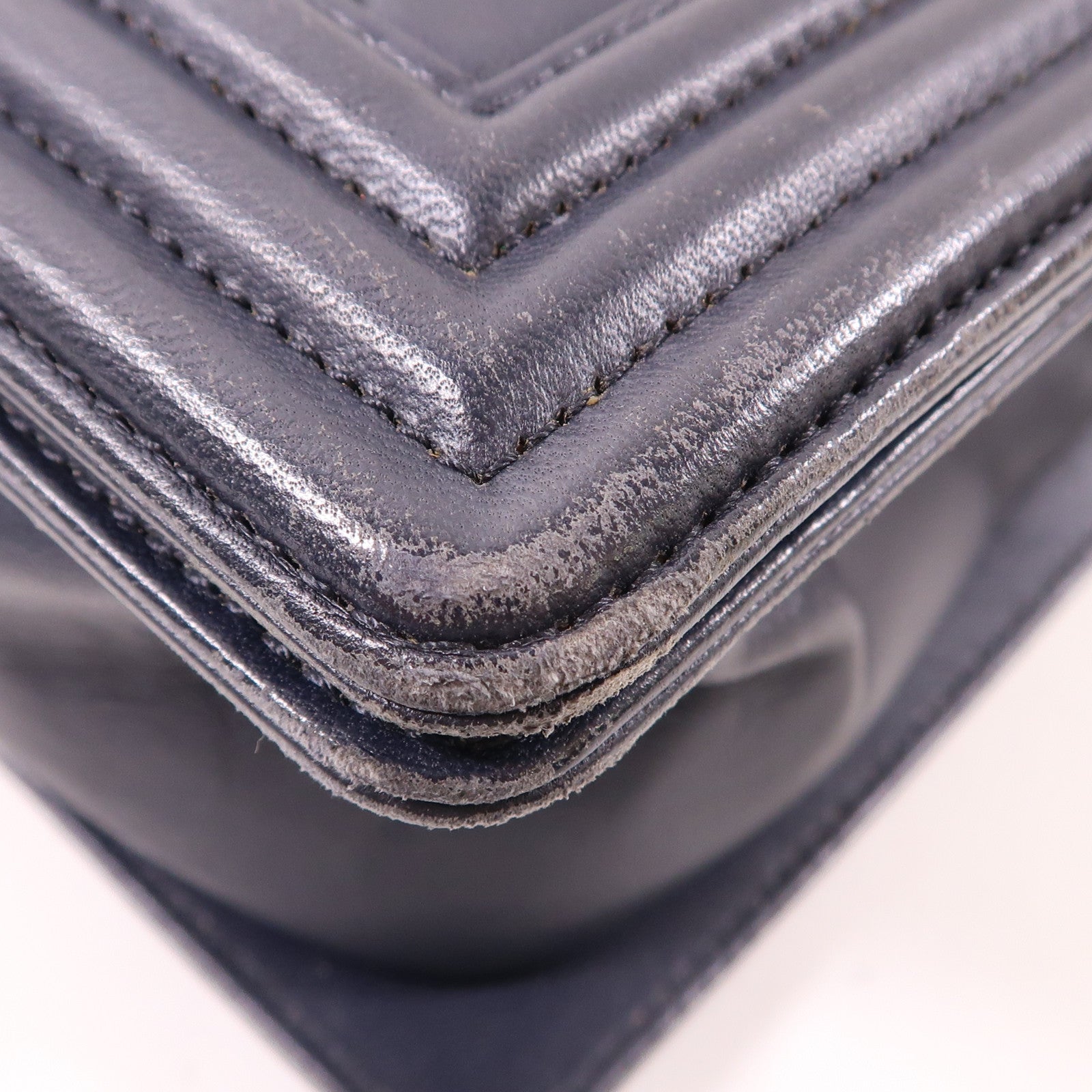 CHANEL CC GHW Boy 25 Chain Shoulder Bag Lambskin Leather Navy