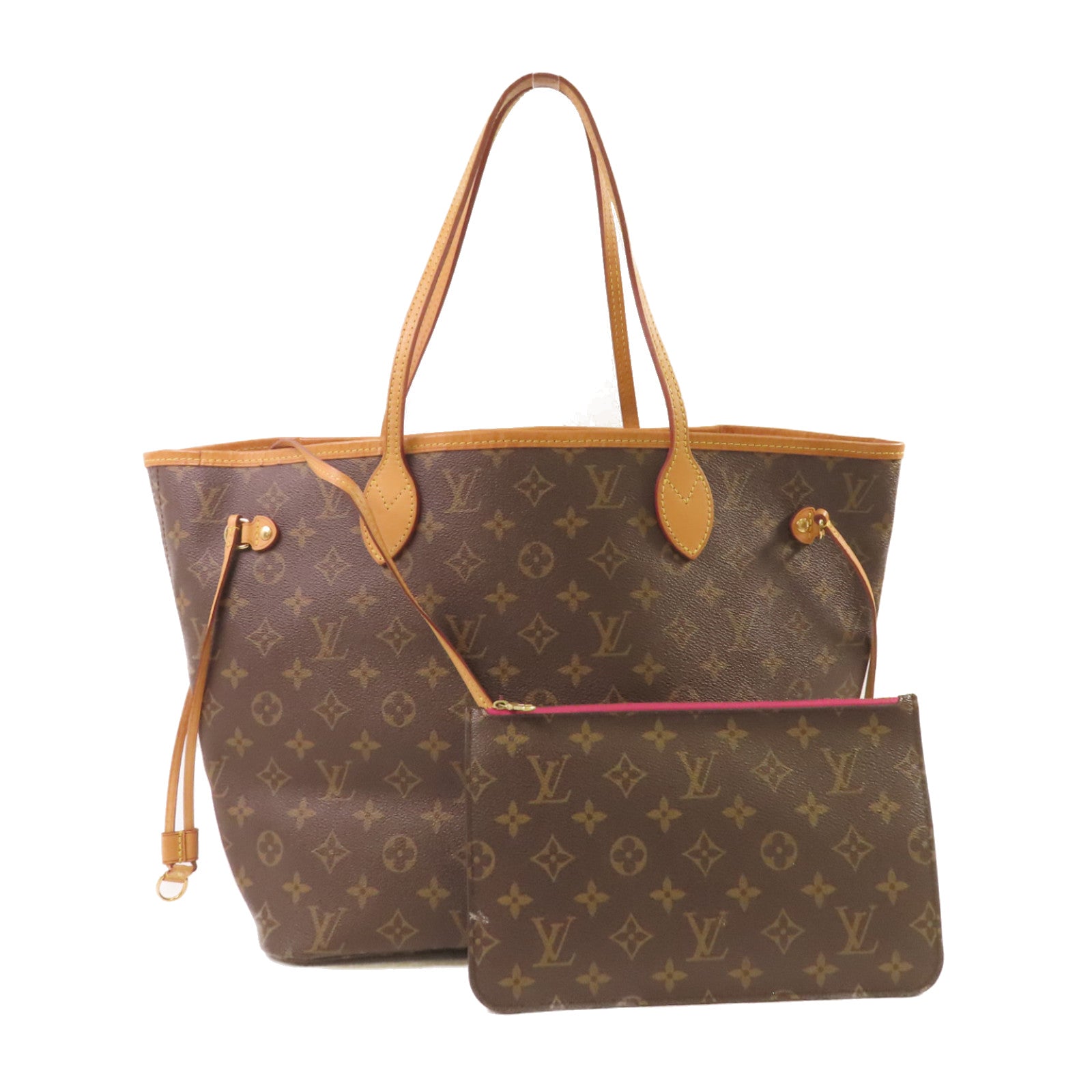 LOUIS VUITTON Monogram Neverfull MM Tote Bag金扣肩背袋啡色/酒紅色