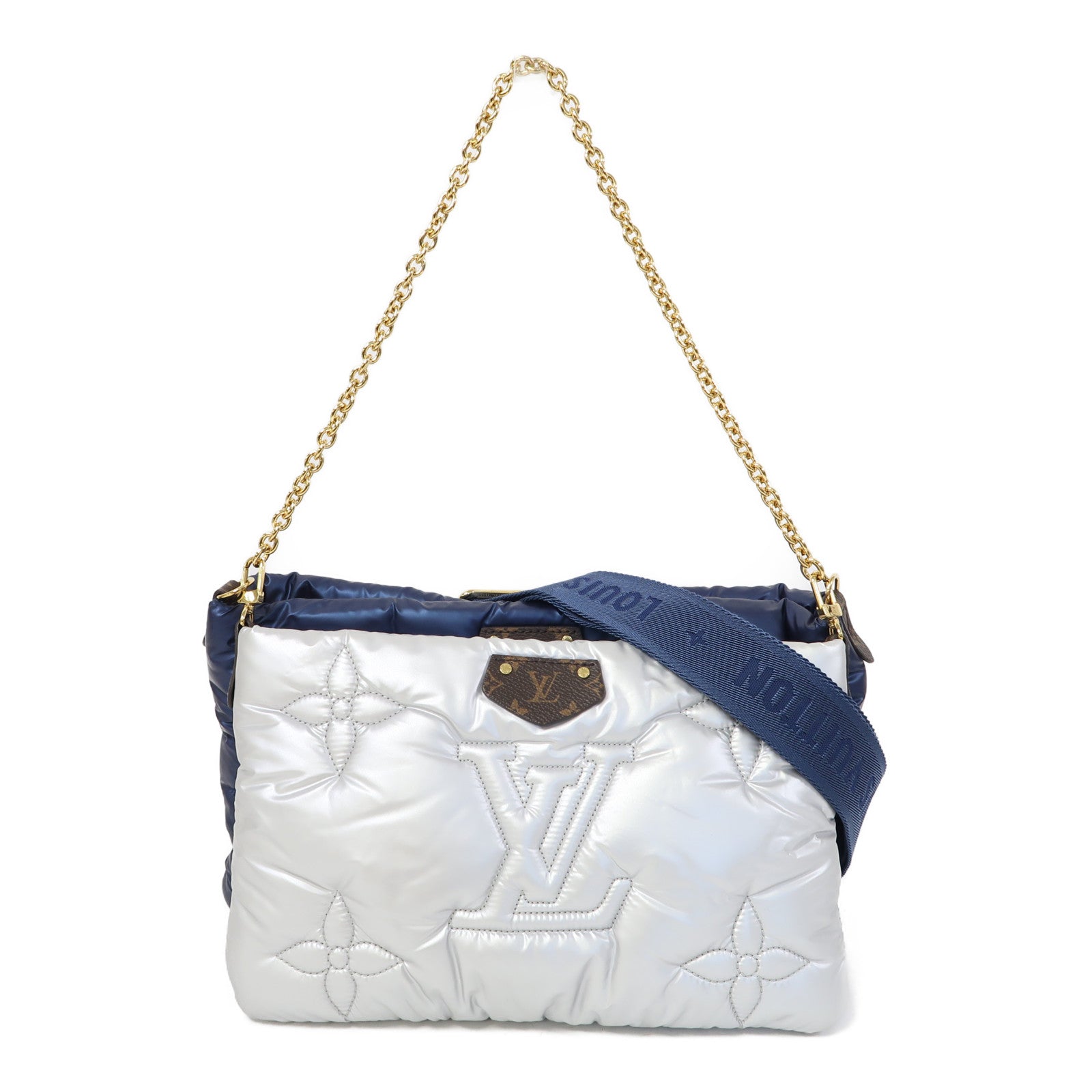 LOUIS VUITTON 尼龍Maxi Multi Pochette Accessoires金扣肩背袋深藍色/銀色