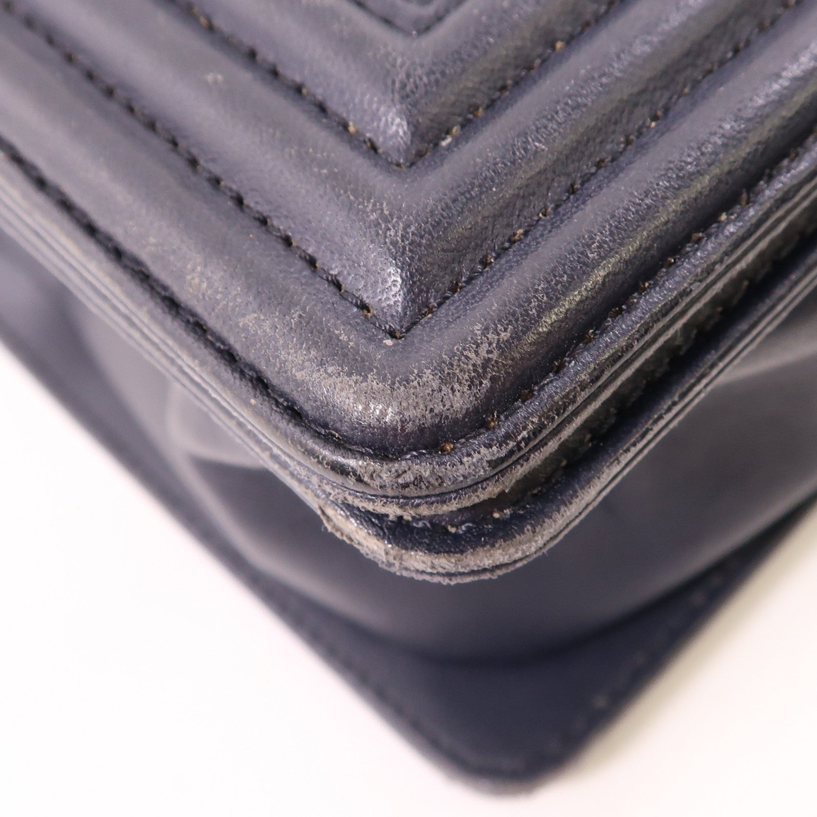 CHANEL CC GHW Boy 25 Chain Shoulder Bag Lambskin Leather Navy