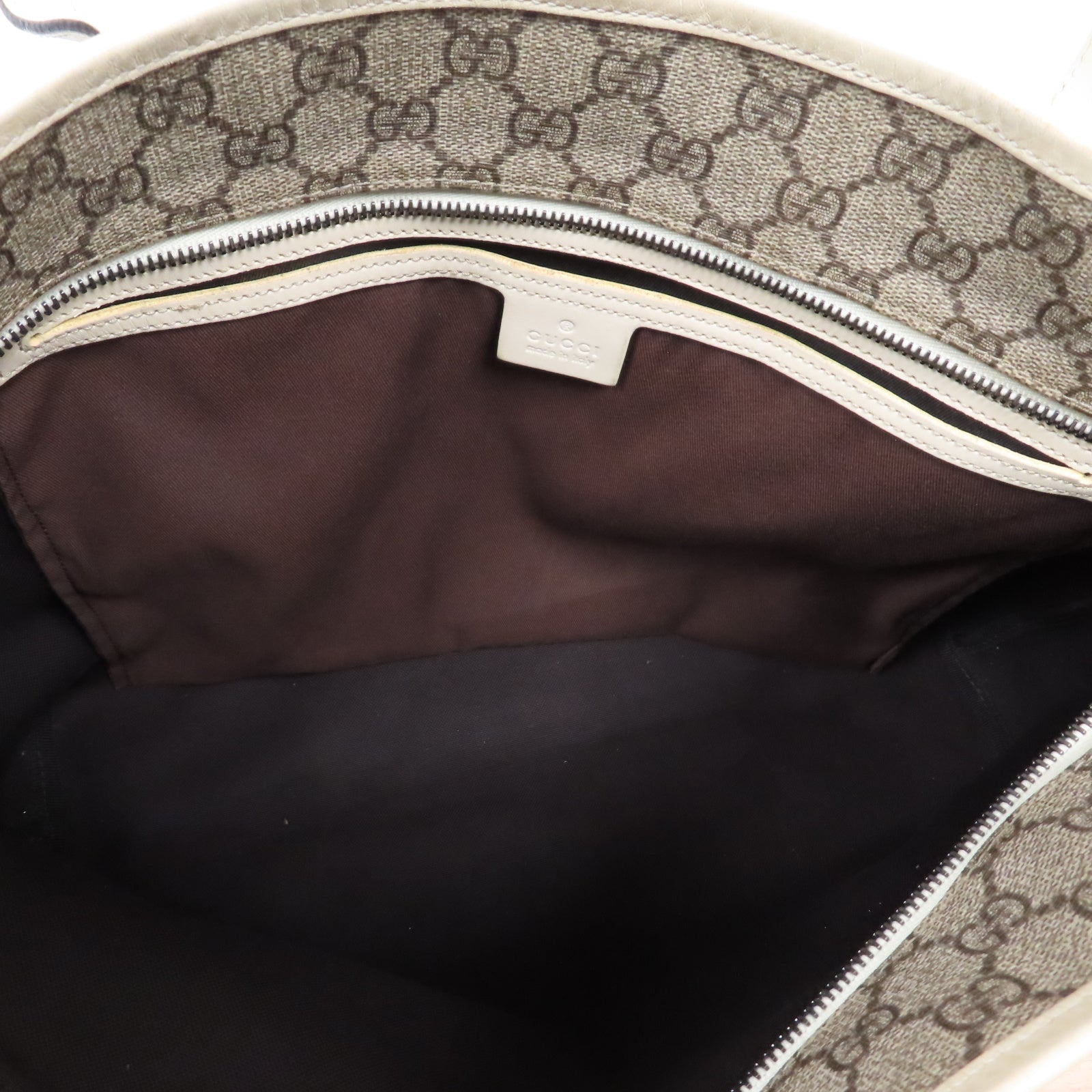 GUCCI 塗層帆布Tote Bag銀扣肩背袋米色