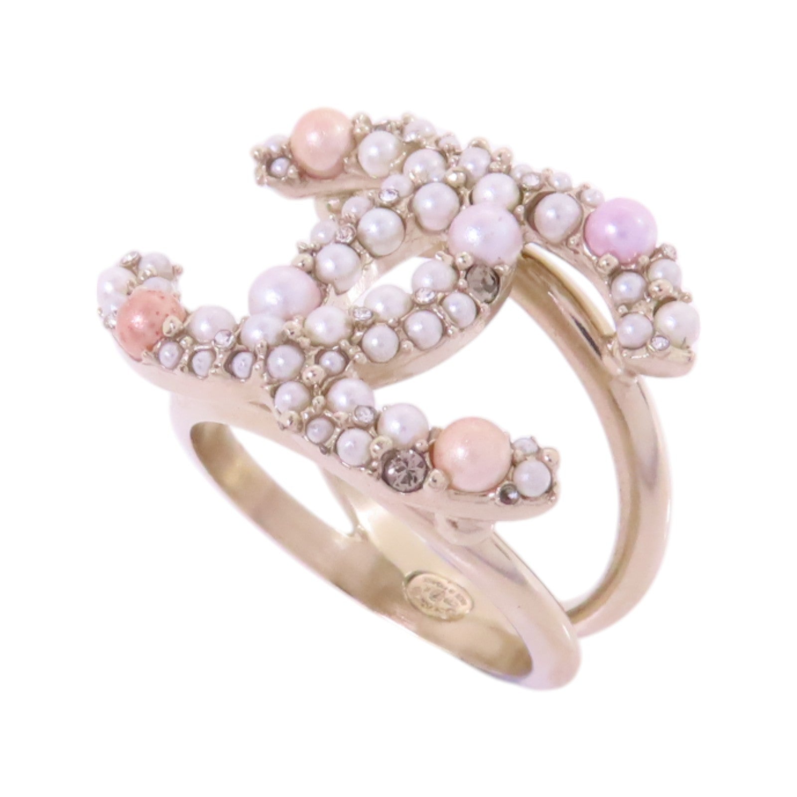 CHANEL 金屬/仿珍珠CC Ring戒指US#6.75