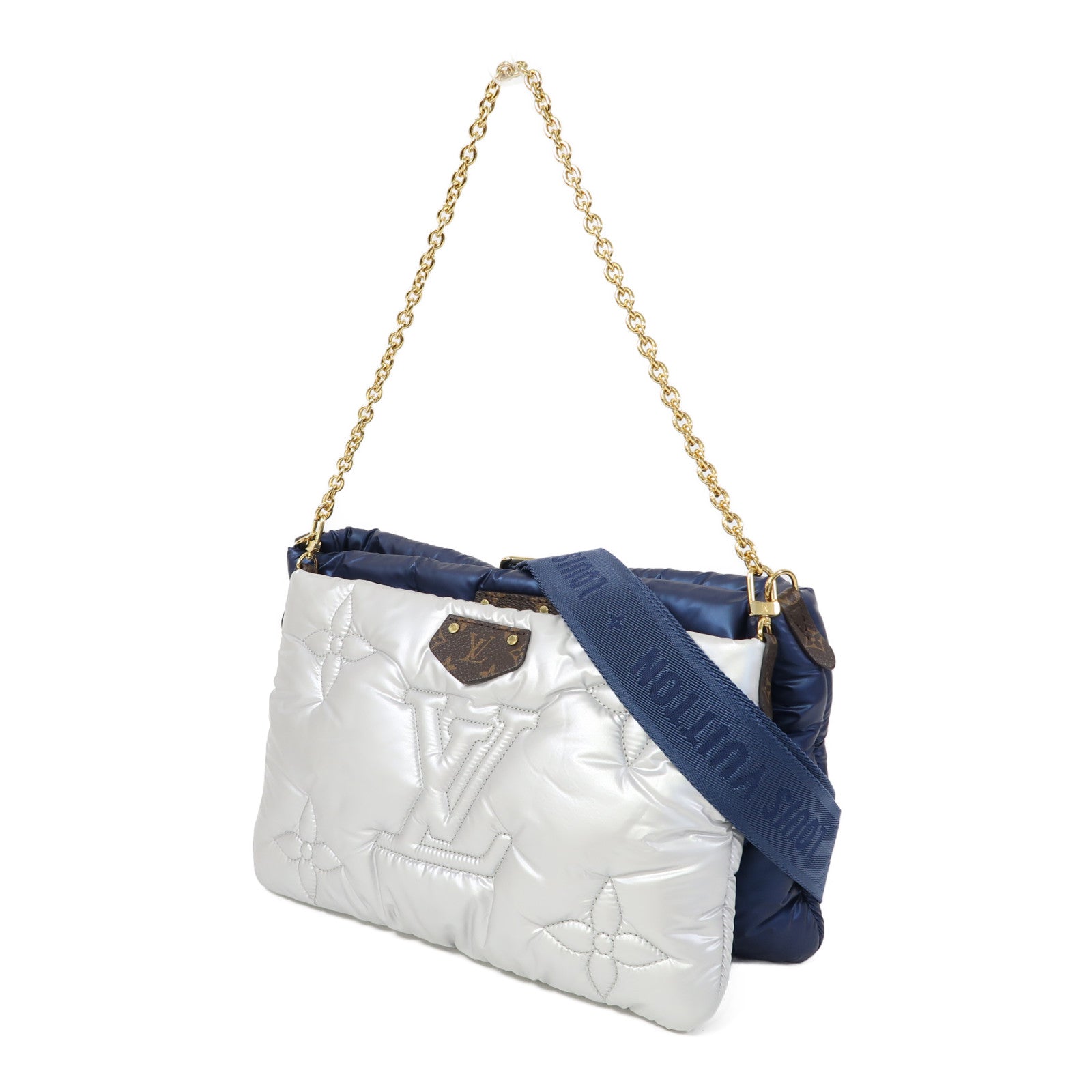 LOUIS VUITTON 尼龍Maxi Multi Pochette Accessoires金扣肩背袋深藍色/銀色