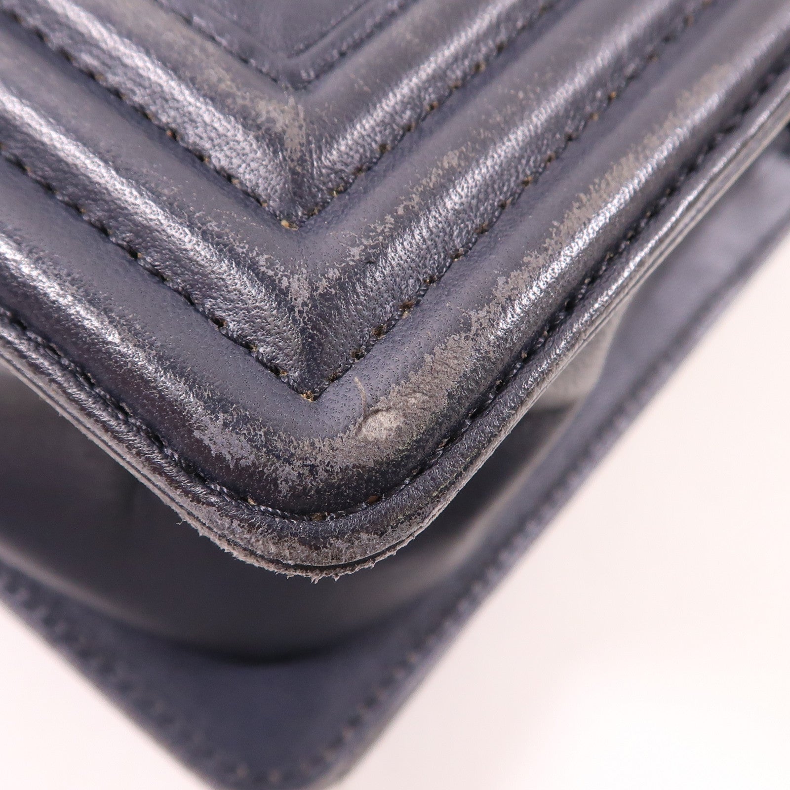 CHANEL CC GHW Boy 25 Chain Shoulder Bag Lambskin Leather Navy