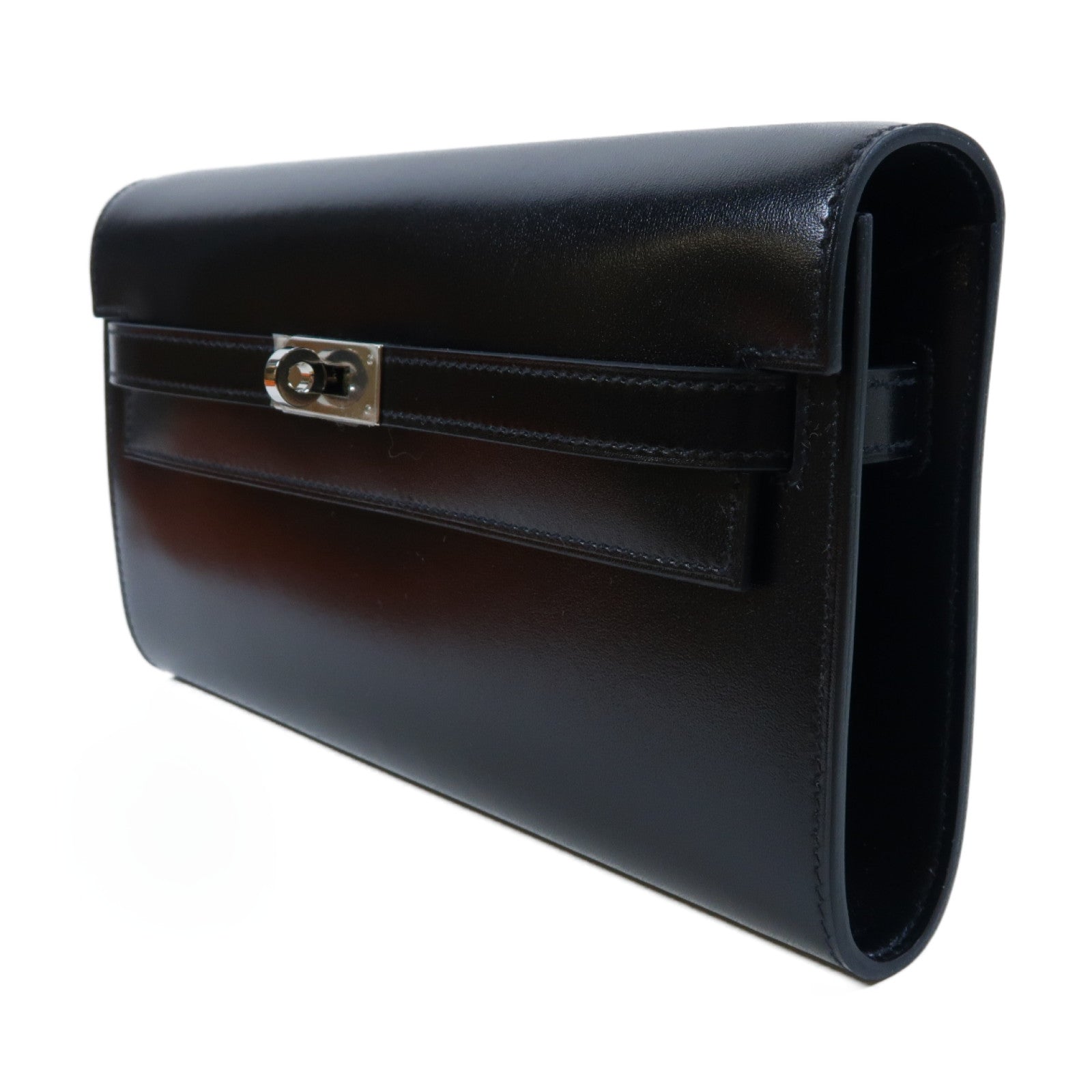 HERMES Box Calf皮革Kelly To Go銀扣肩背袋黑色