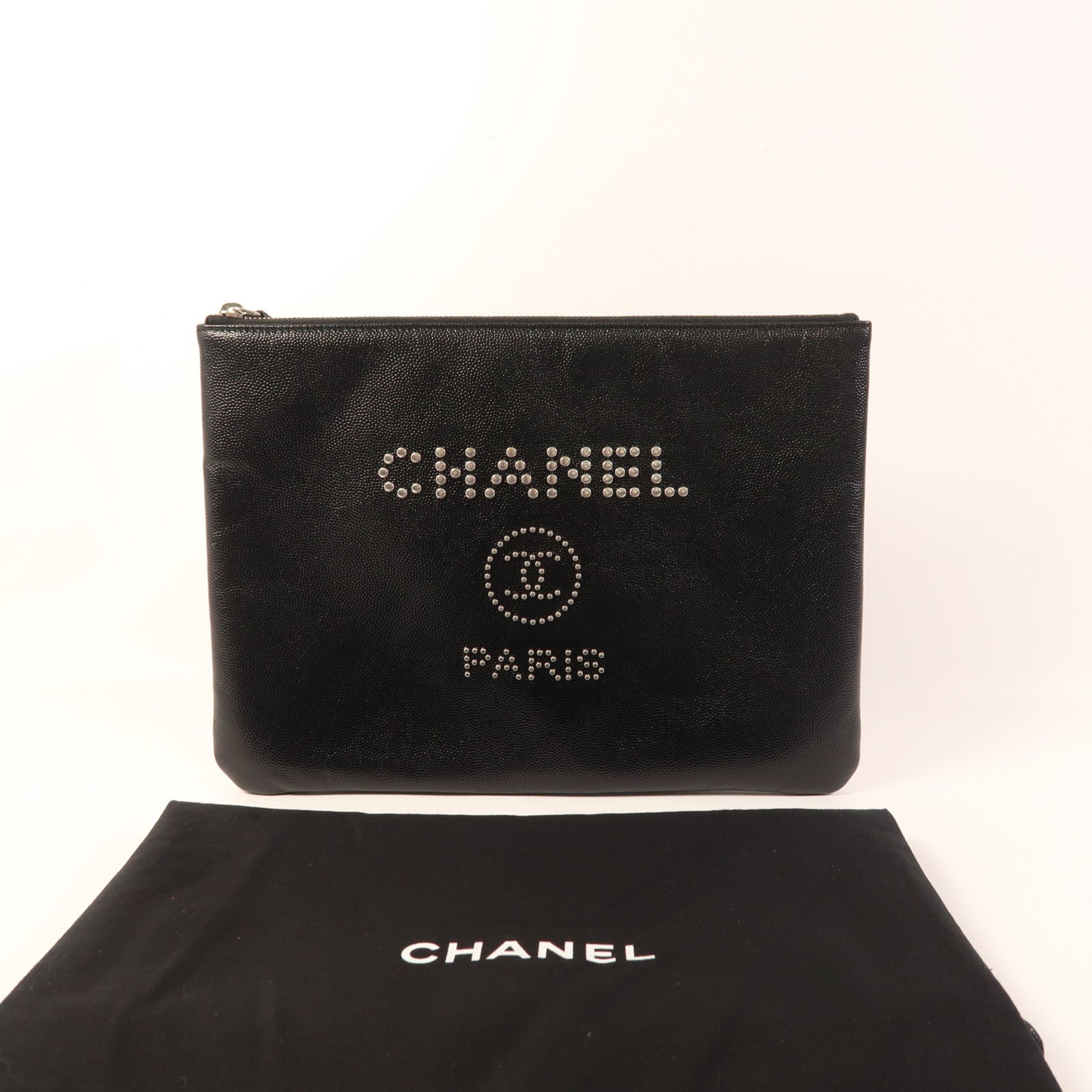 CHANEL 牛皮皮革Clutch Bag銀扣手拿包