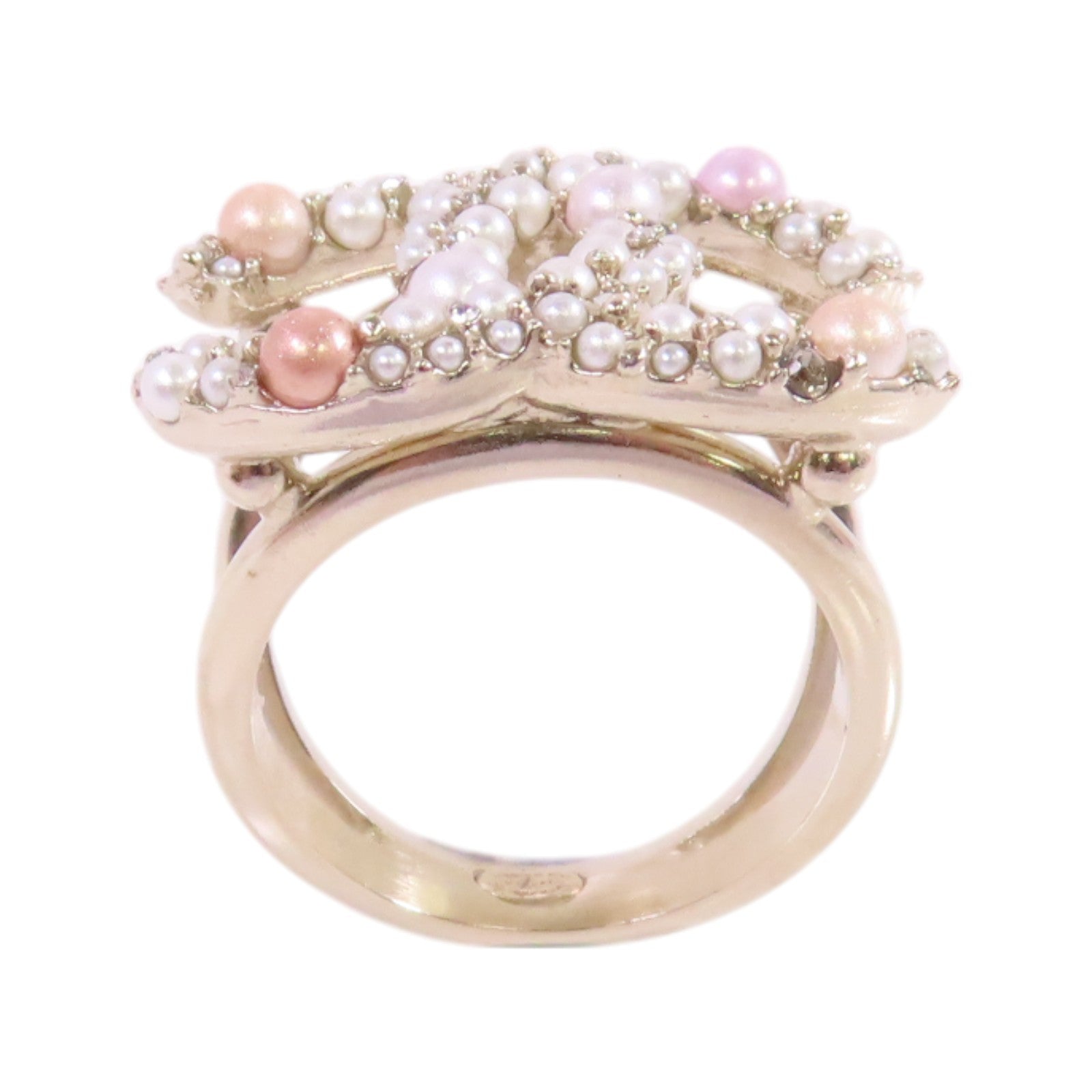 CHANEL 金屬/仿珍珠CC Ring戒指US#6.75