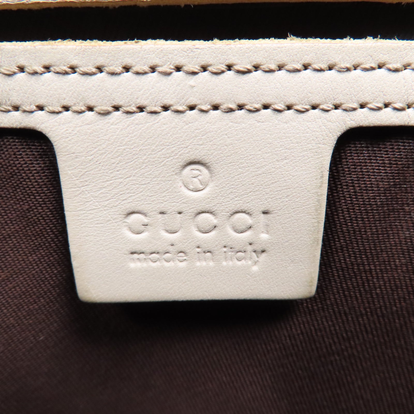 GUCCI 塗層帆布Tote Bag銀扣肩背袋米色