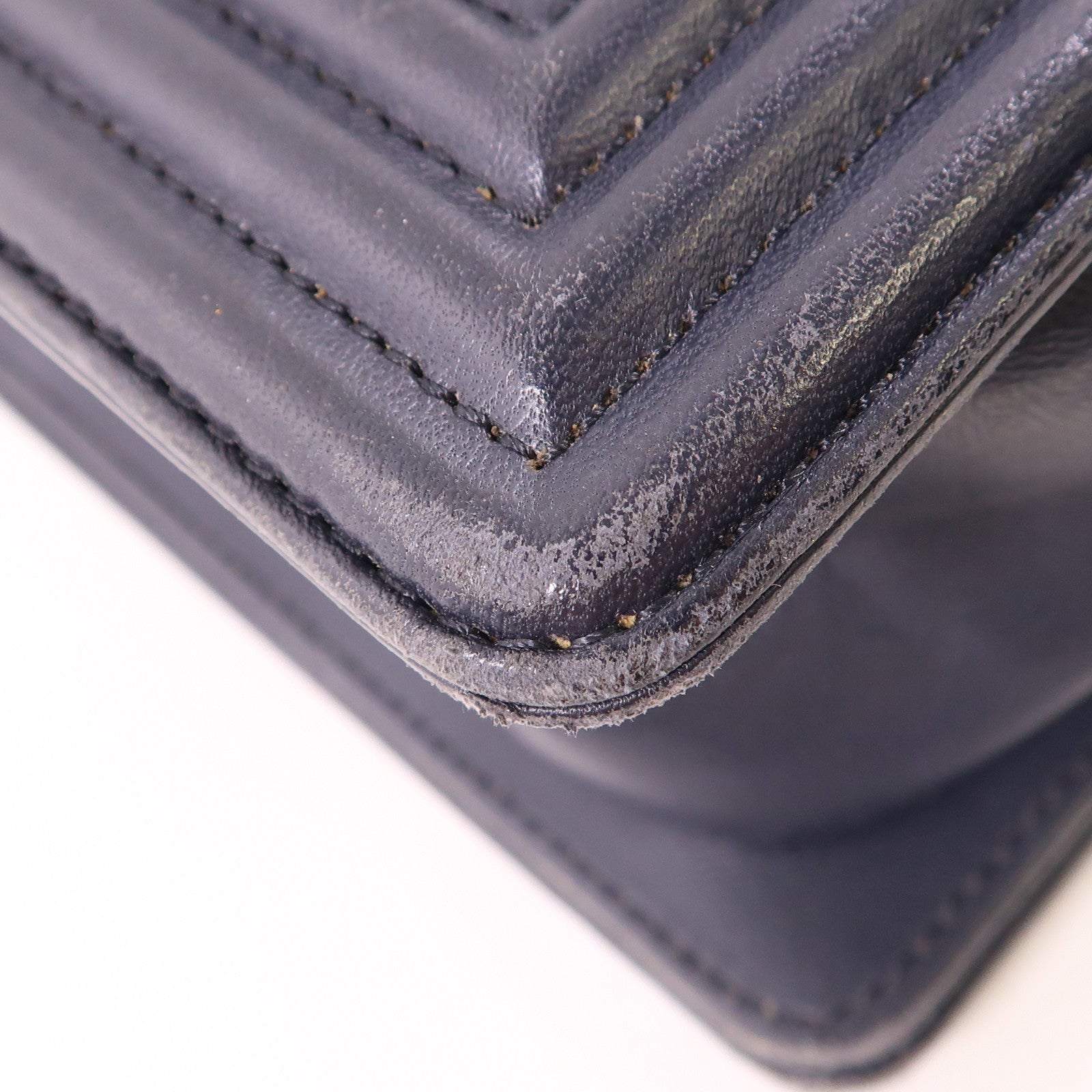 CHANEL CC GHW Boy 25 Chain Shoulder Bag Lambskin Leather Navy