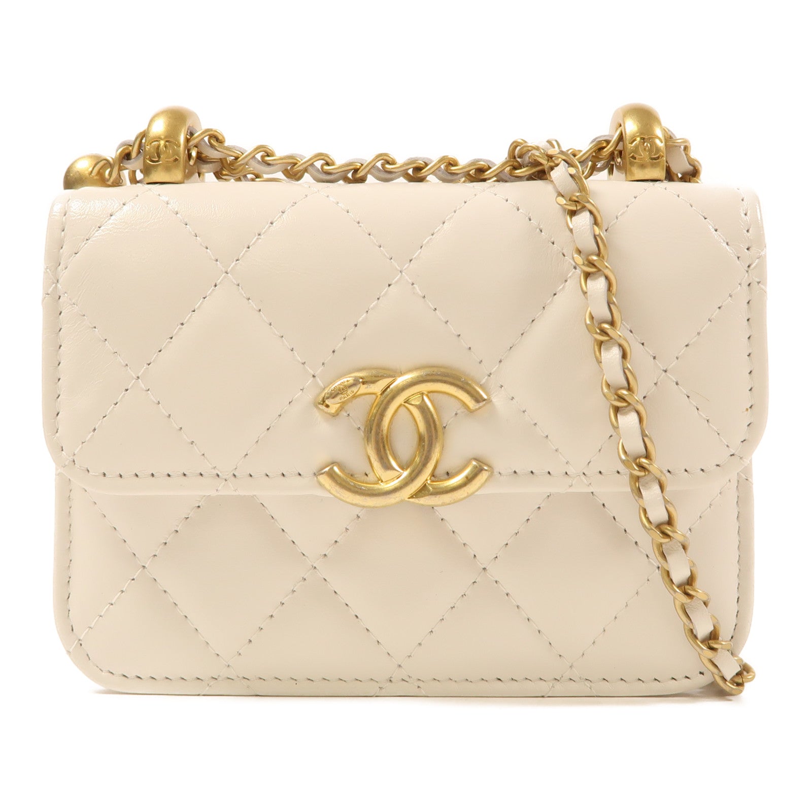 CHANEL 牛皮皮革Chain Shoulder金扣鏈帶肩背袋