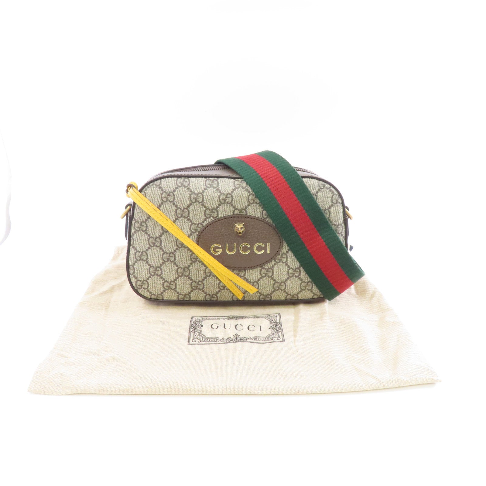 GUCCI 塗層帆布Neo Vintage GG Supreme金扣肩背袋棕色