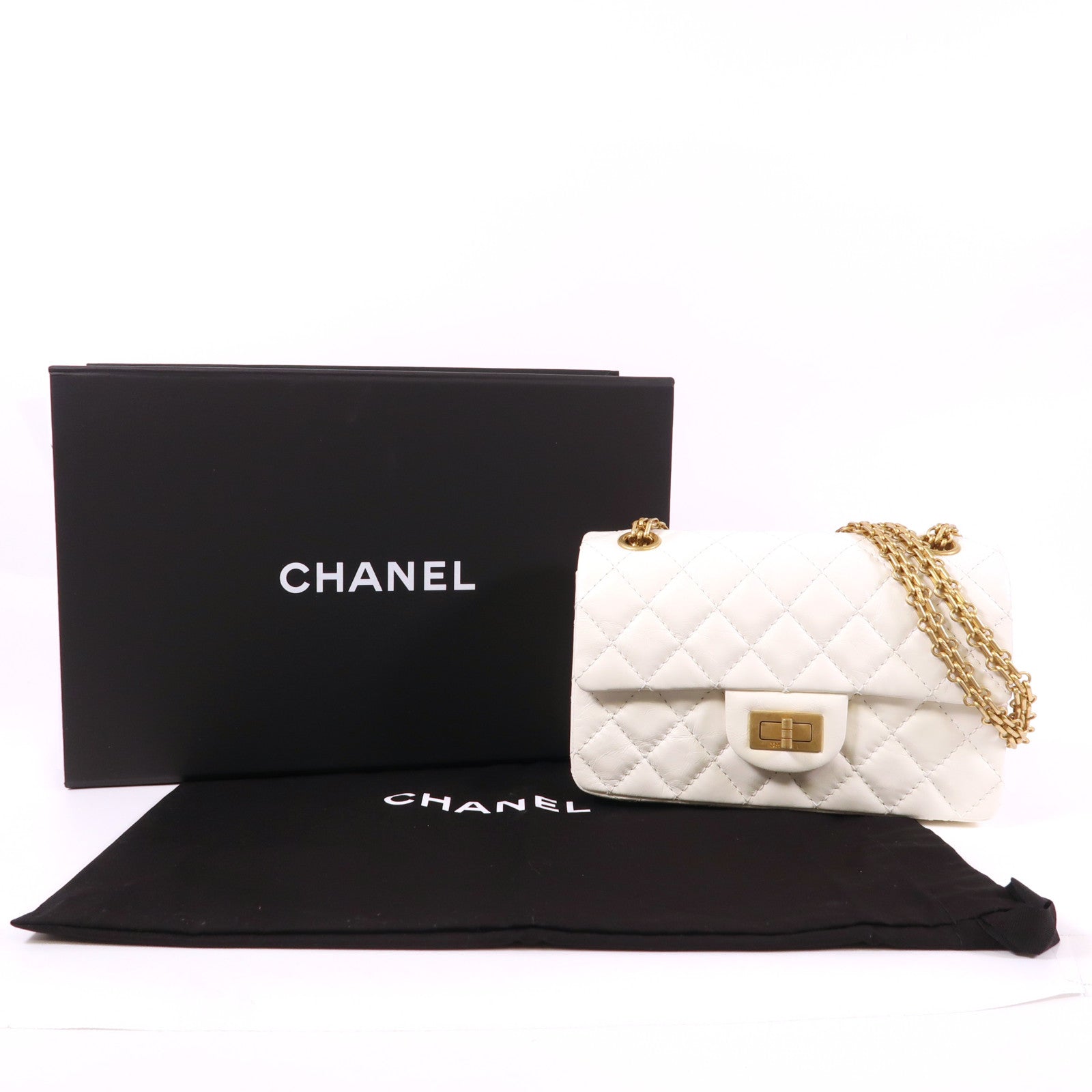 CHANEL 牛皮皮革2.55 20cm Chain Shoulder金扣鏈帶肩背袋