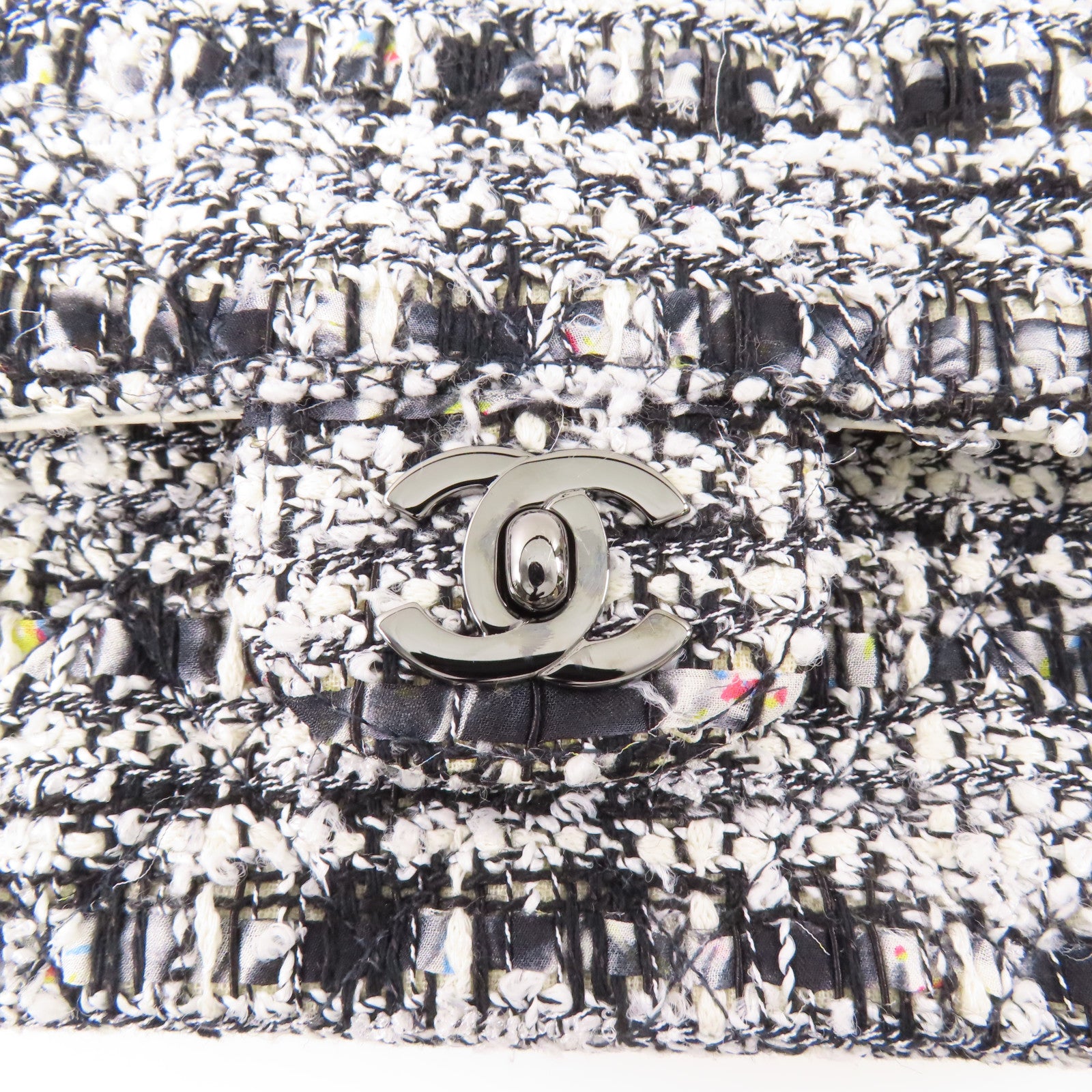 CHANEL 粗花呢Chain Shoulder銀扣鏈帶肩背袋