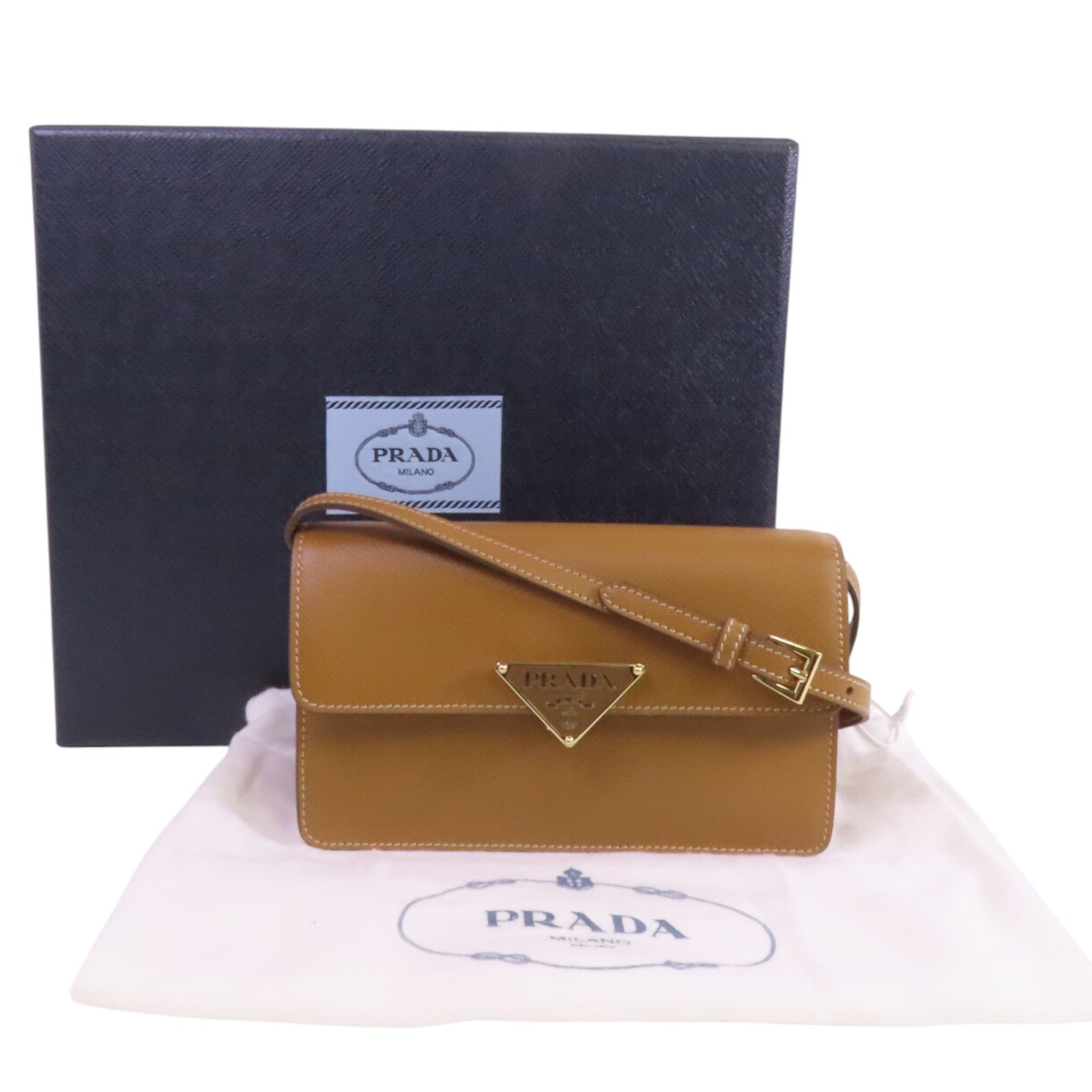 PRADA Saffiano皮革Mini Saffiano金扣肩背袋