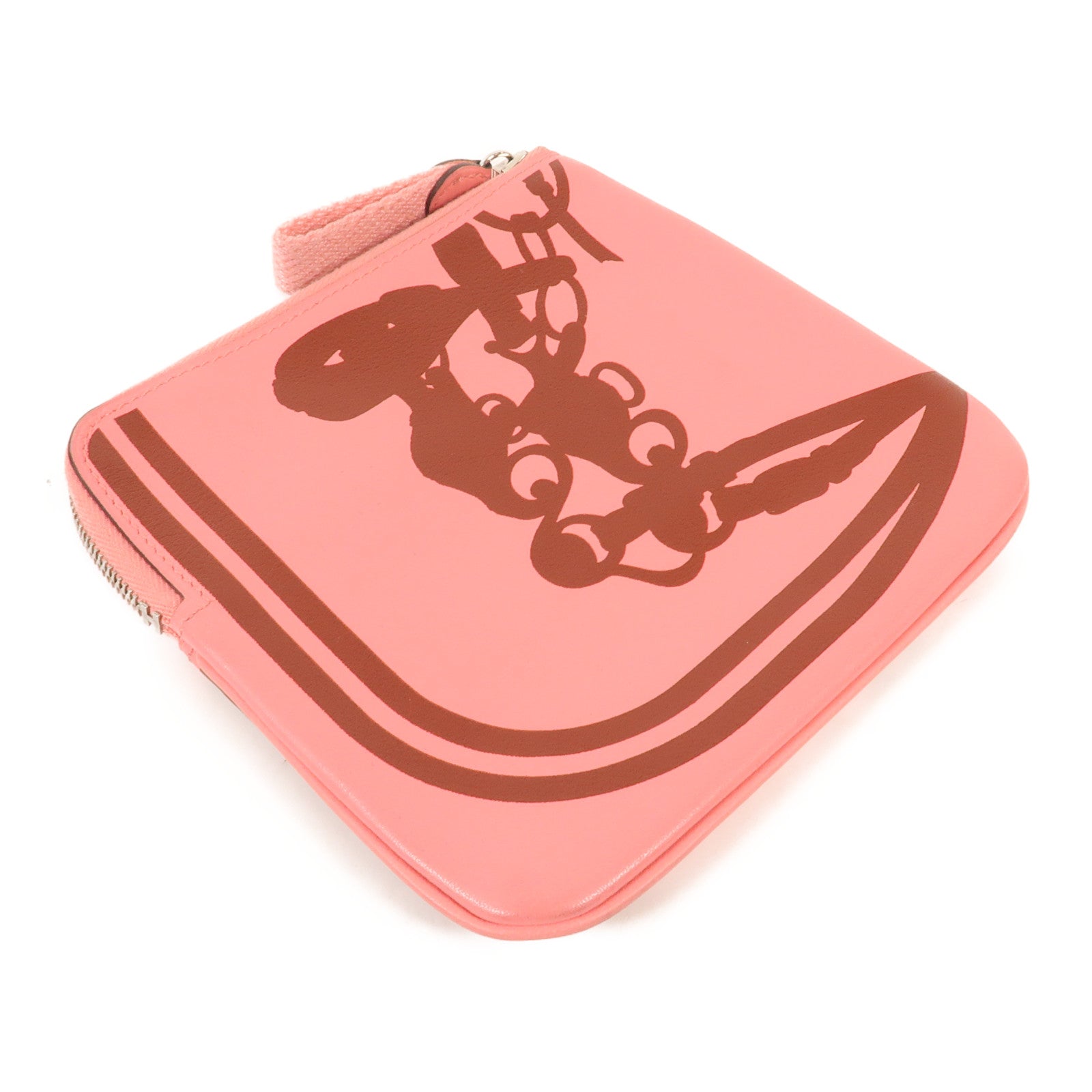 HERMES 【激減優惠】Swift皮革Carrie Pocket Pouch銀扣零錢包Pink
