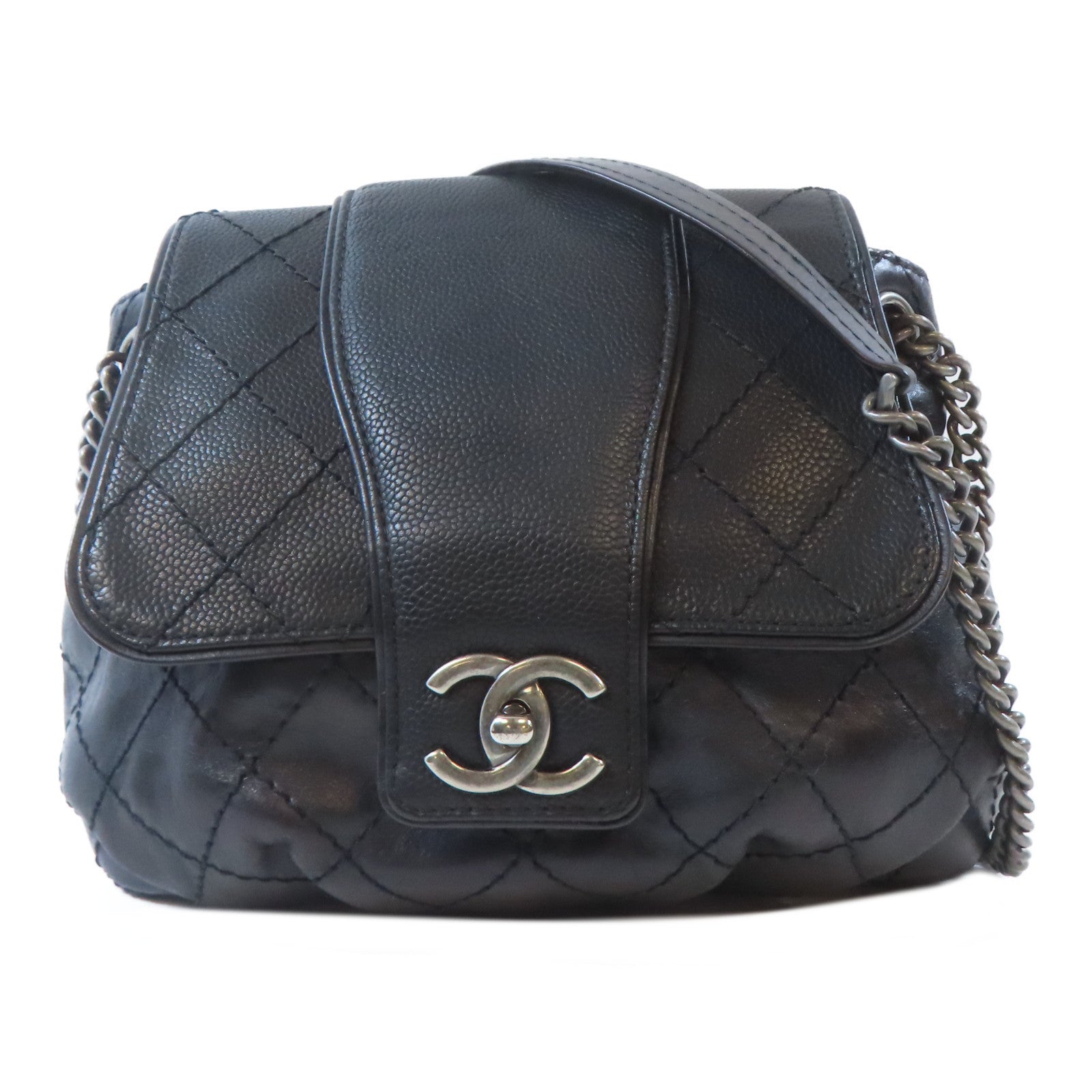 CHANEL 菱格牛皮皮革Chain Shoulder Bag鏈帶肩背袋黑色