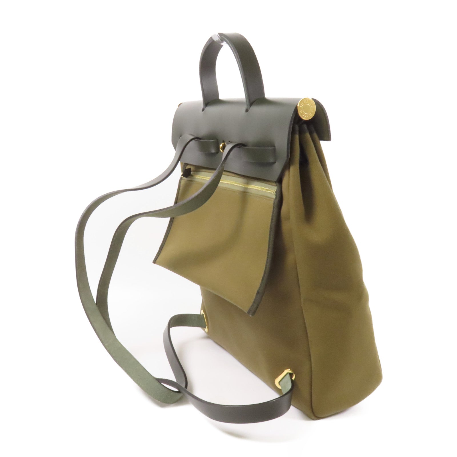 HERMES 皮革/帆布Herbag Backpack金扣背包Green