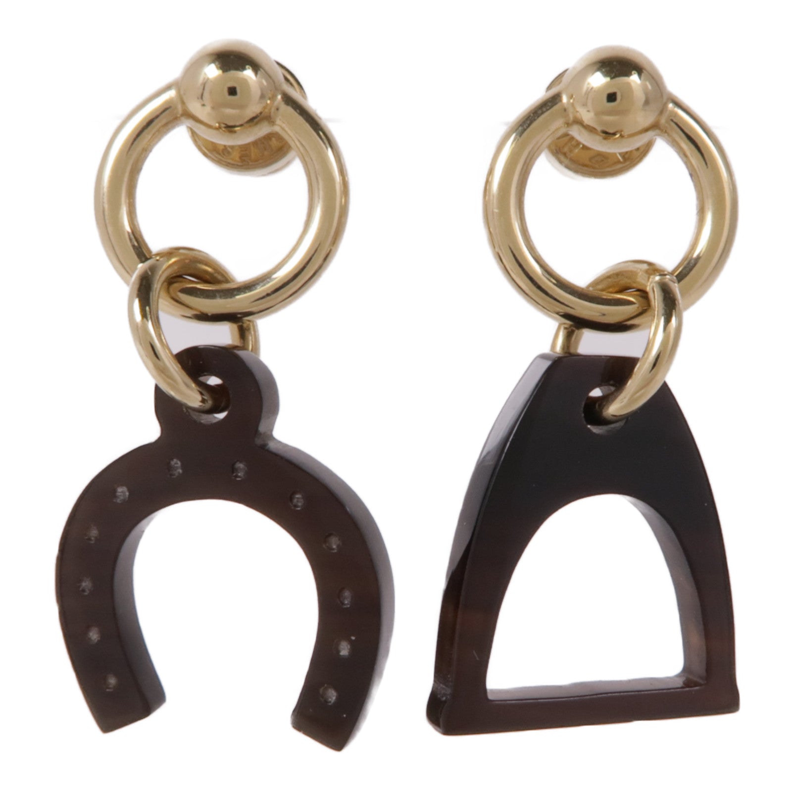 HERMES 金屬/水牛角Amulette Equestre Earrings耳環