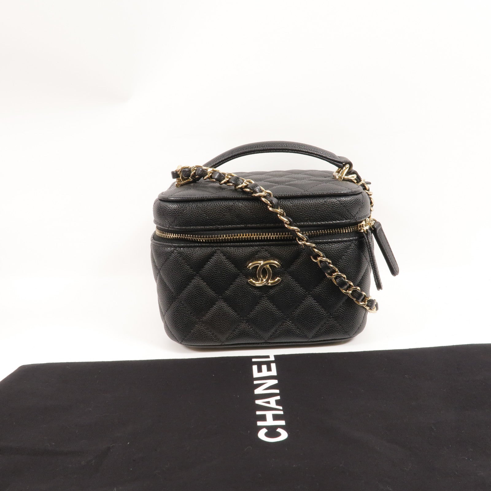 CHANEL 牛皮皮革Vanity Case鏈帶肩背袋