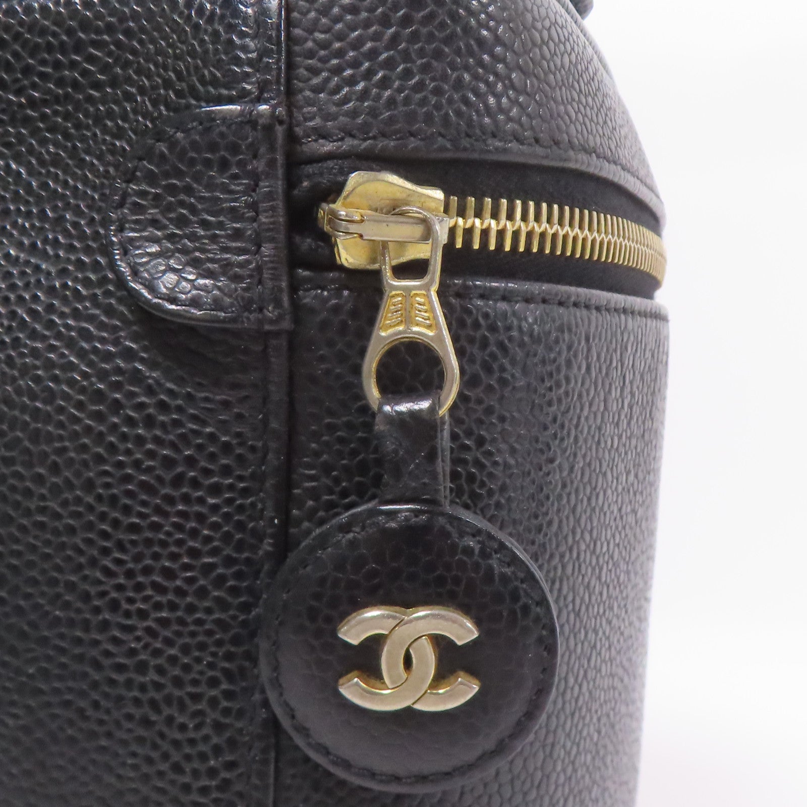 CHANEL CC GHW Vintage Vanity Handbag Calfskin Leather Black