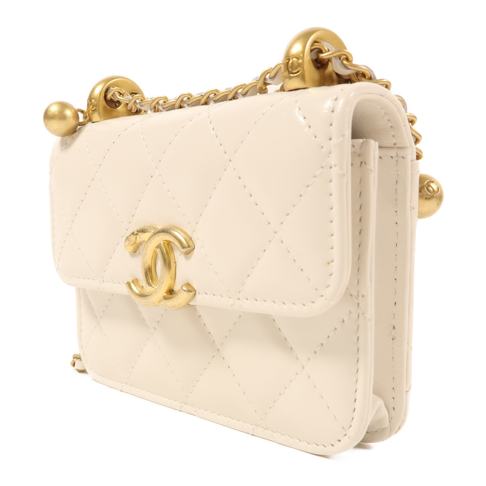 CHANEL 牛皮皮革Chain Shoulder金扣鏈帶肩背袋