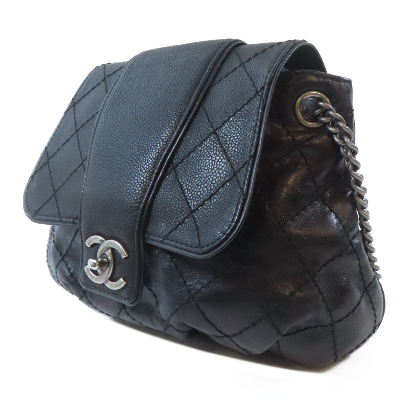 CHANEL 菱格牛皮皮革Chain Shoulder Bag鏈帶肩背袋黑色