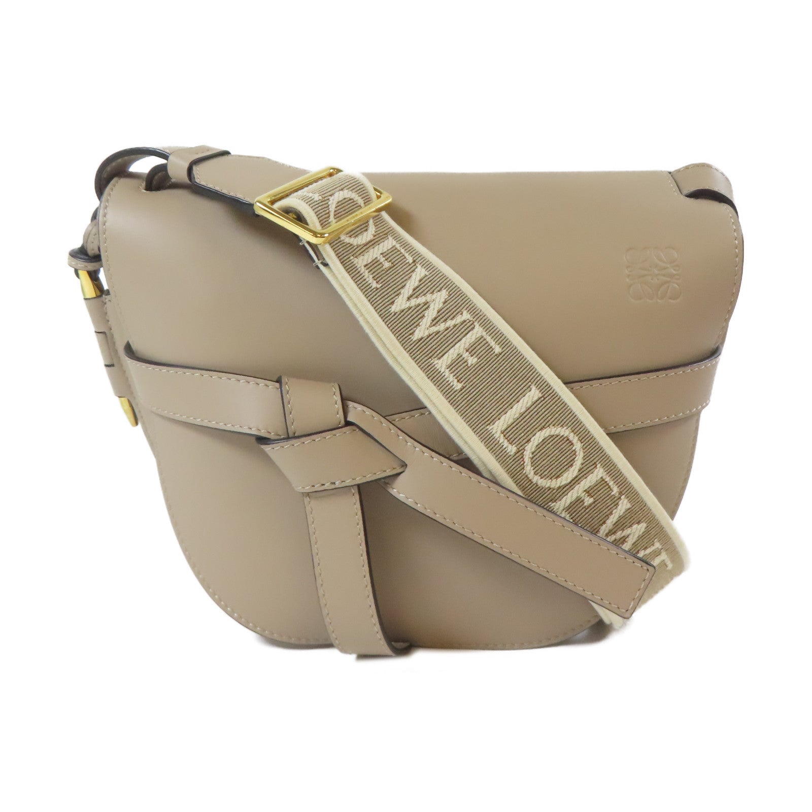 LOEWE 牛皮皮革Small Gate Bag金扣肩背袋米色