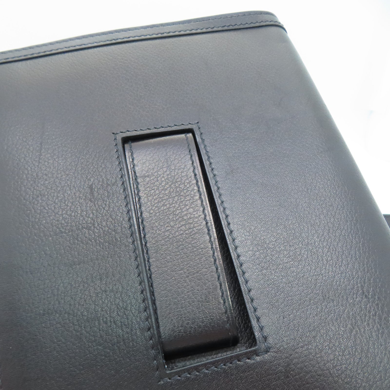 HERMES Evergrain/Evercolor皮革Pochette H Passant銀扣肩背袋藍色/黑色