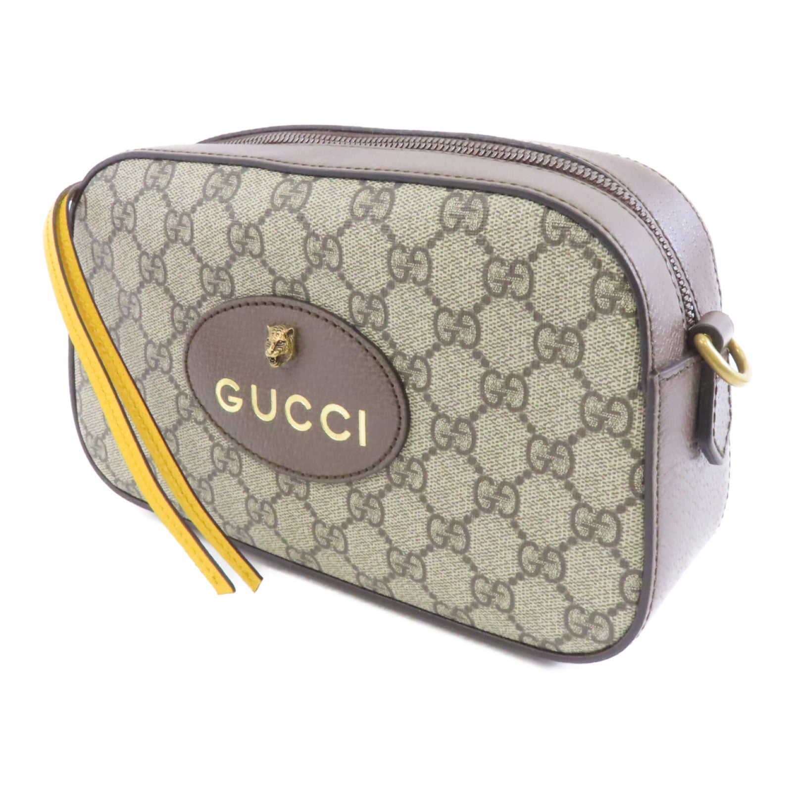 GUCCI 塗層帆布Neo Vintage GG Supreme金扣肩背袋棕色
