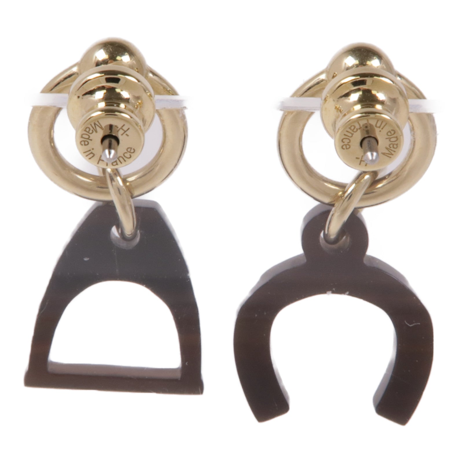 HERMES 金屬/水牛角Amulette Equestre Earrings耳環