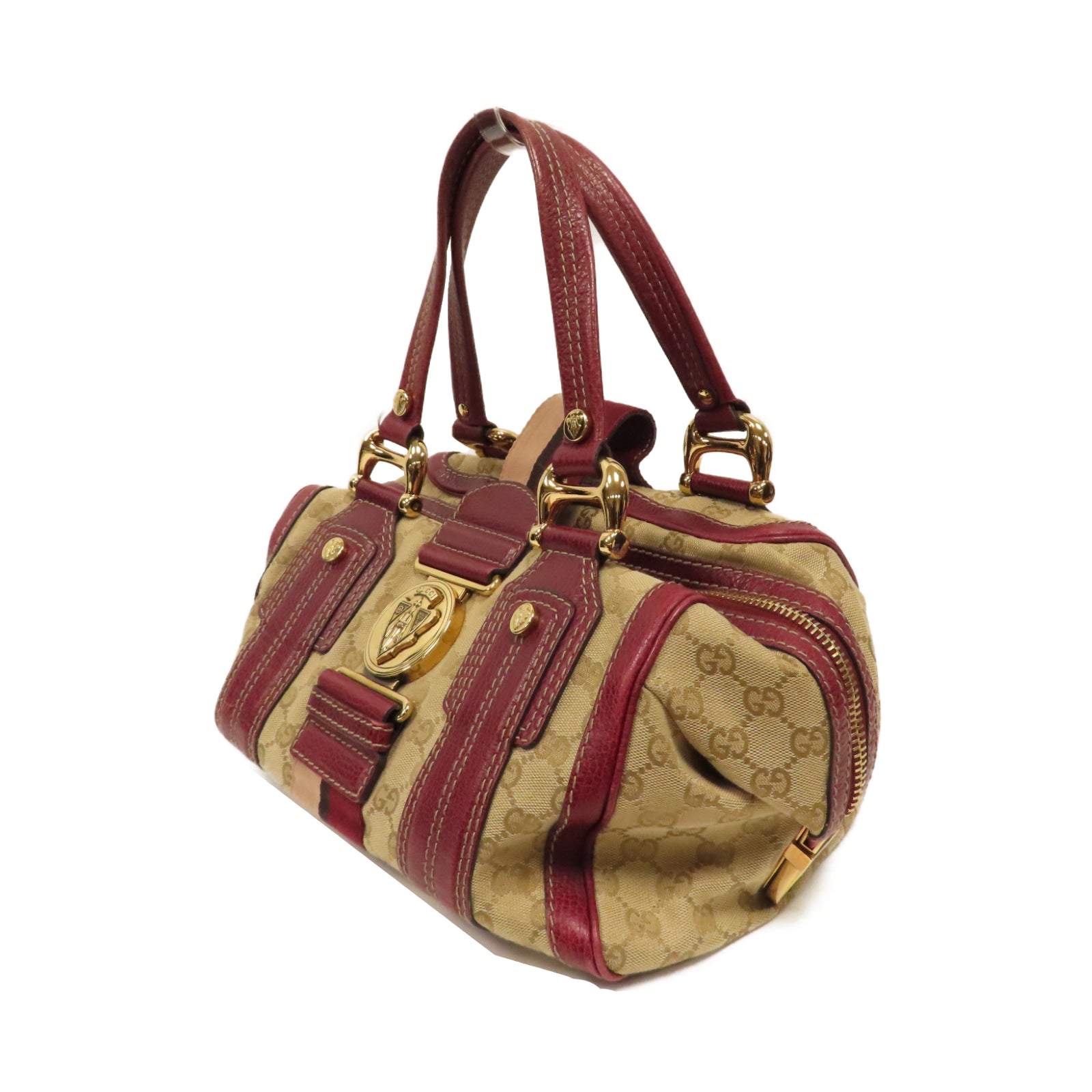 GUCCI 【激減優惠】帆布Hand Bag金扣手挽袋紅色/米色