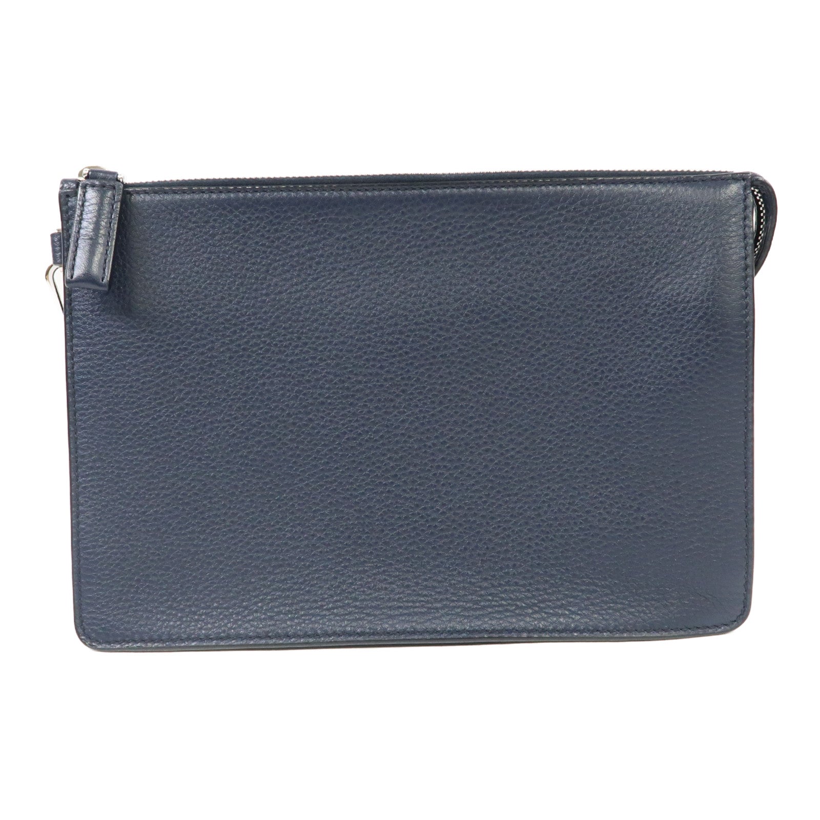PRADA 牛皮皮革Clutch Bag銀扣手拿包深藍色