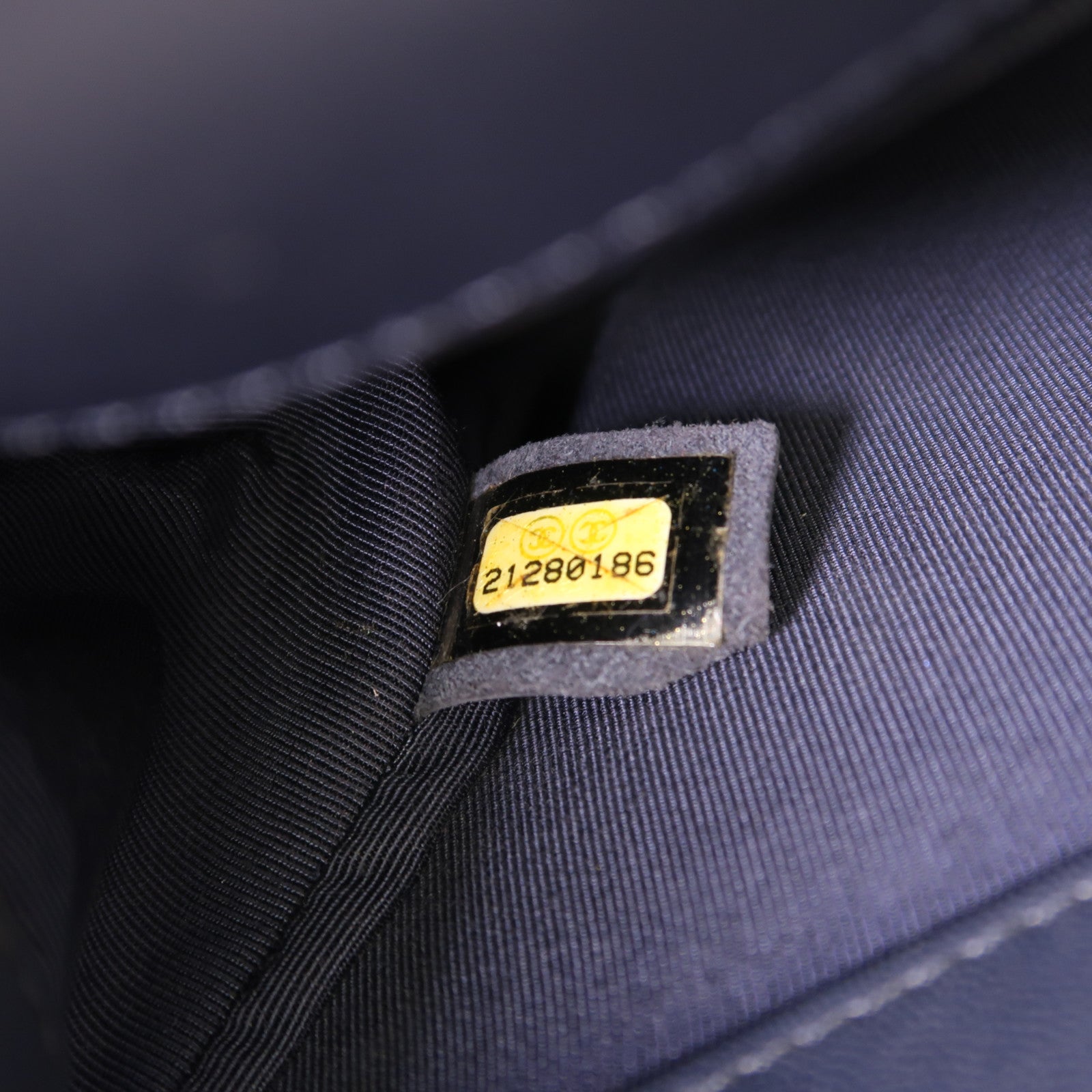 CHANEL CC GHW Boy 25 Chain Shoulder Bag Lambskin Leather Navy