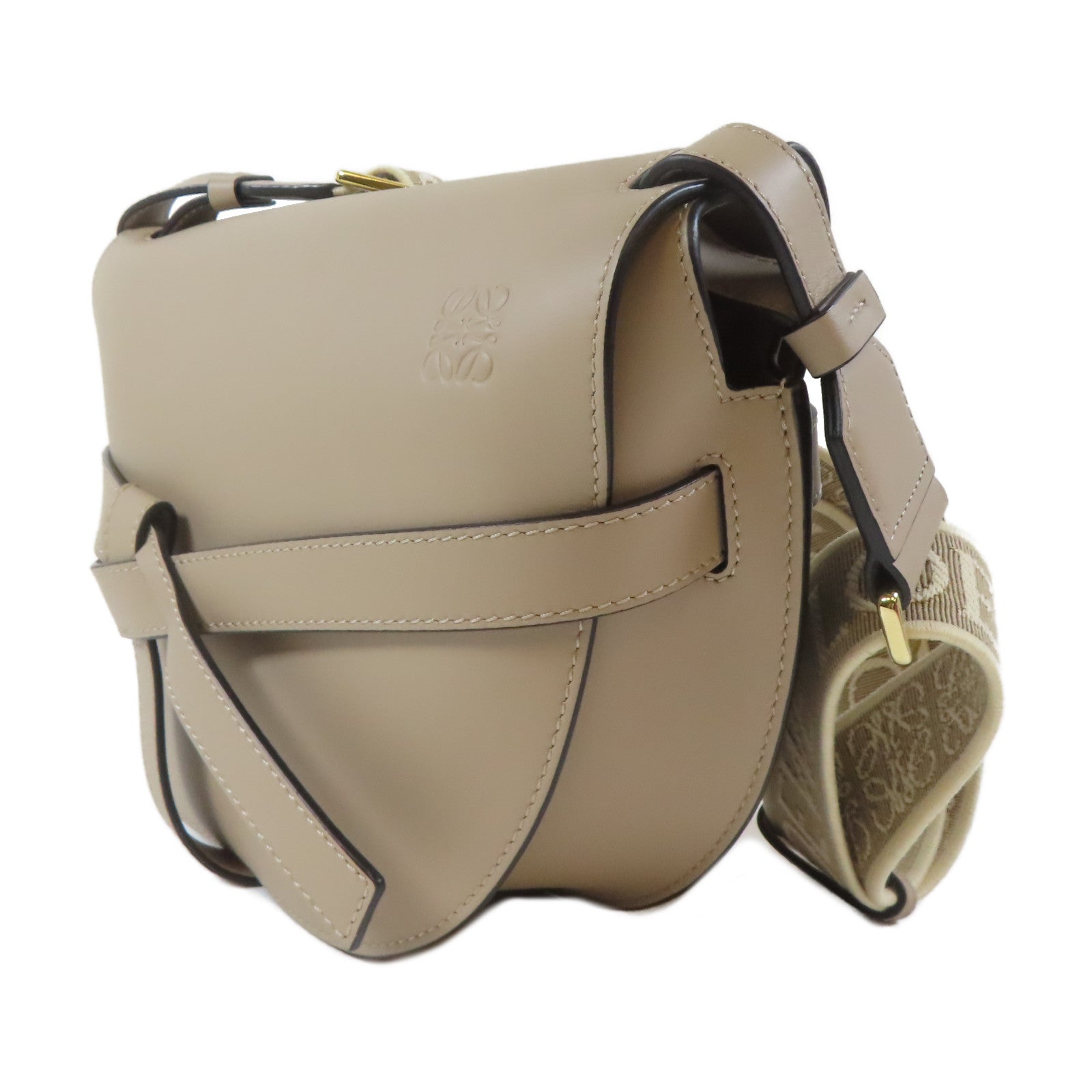 LOEWE 牛皮皮革Small Gate Bag金扣肩背袋米色