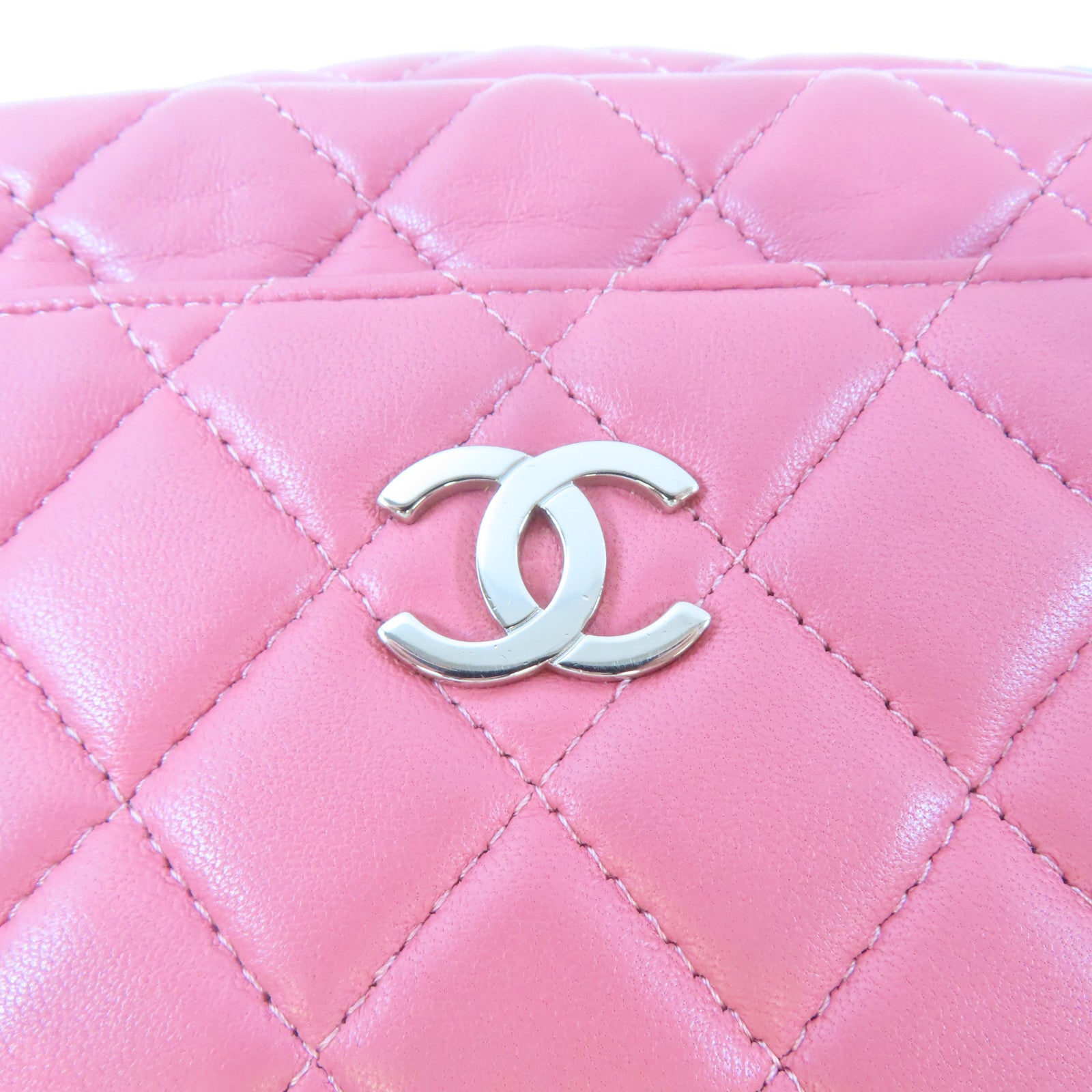 CHANEL 【激減優惠】菱格羊皮皮革Camera Bag銀扣鏈帶肩背袋粉紅色