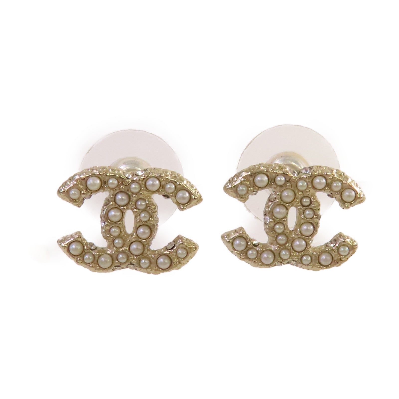 CHANEL 金屬/仿珍珠CC Earrings耳環珍珠色/金色