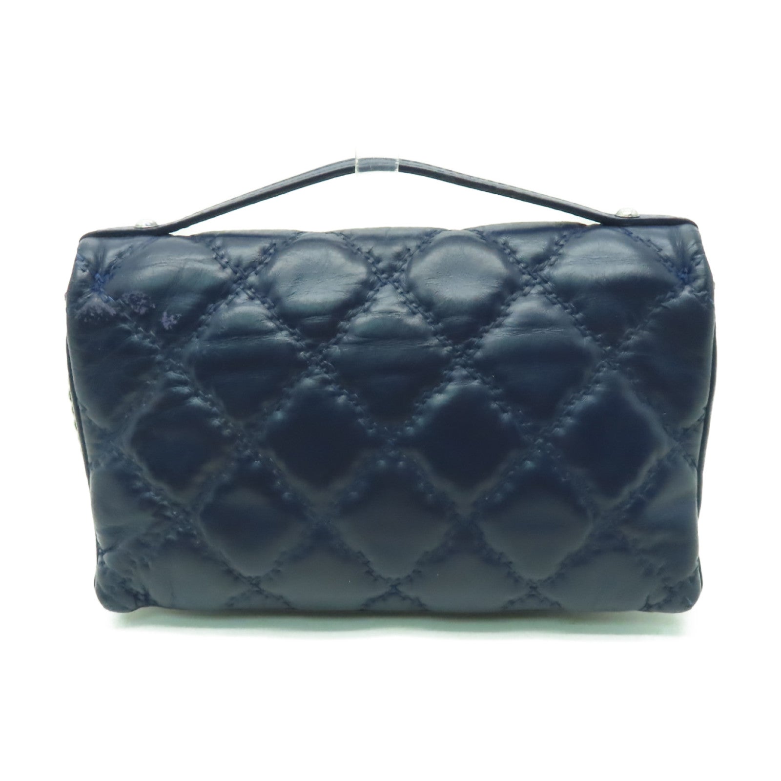 CHANEL **【清倉大減價】菱格牛皮皮革2way Chain Shoulder Bag銀扣手挽肩背兩用袋藍色