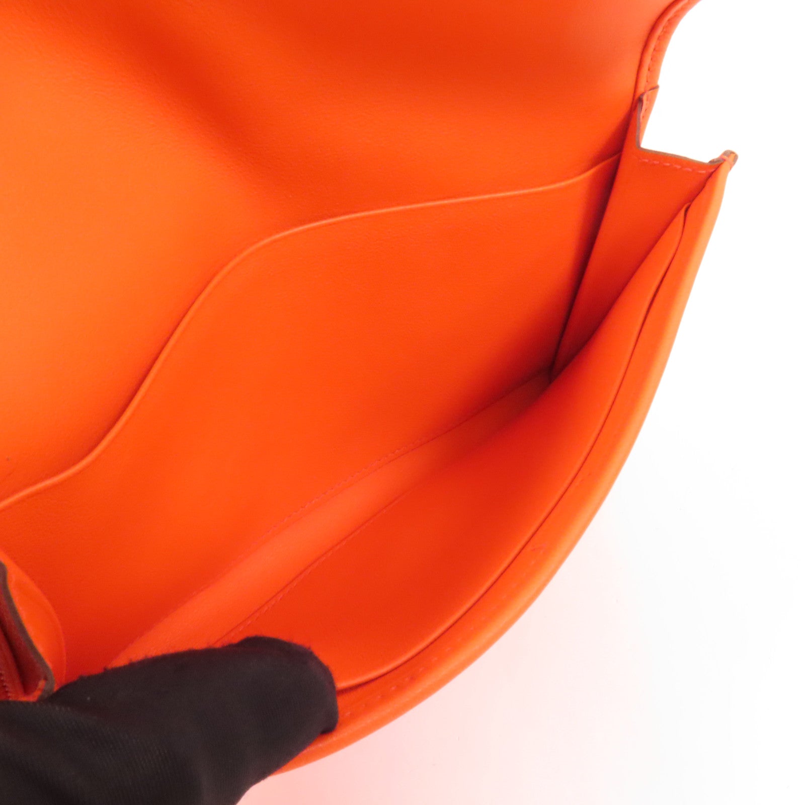 HERMES Swift皮革Jige Duo Clutch手拿包Orange Poppy