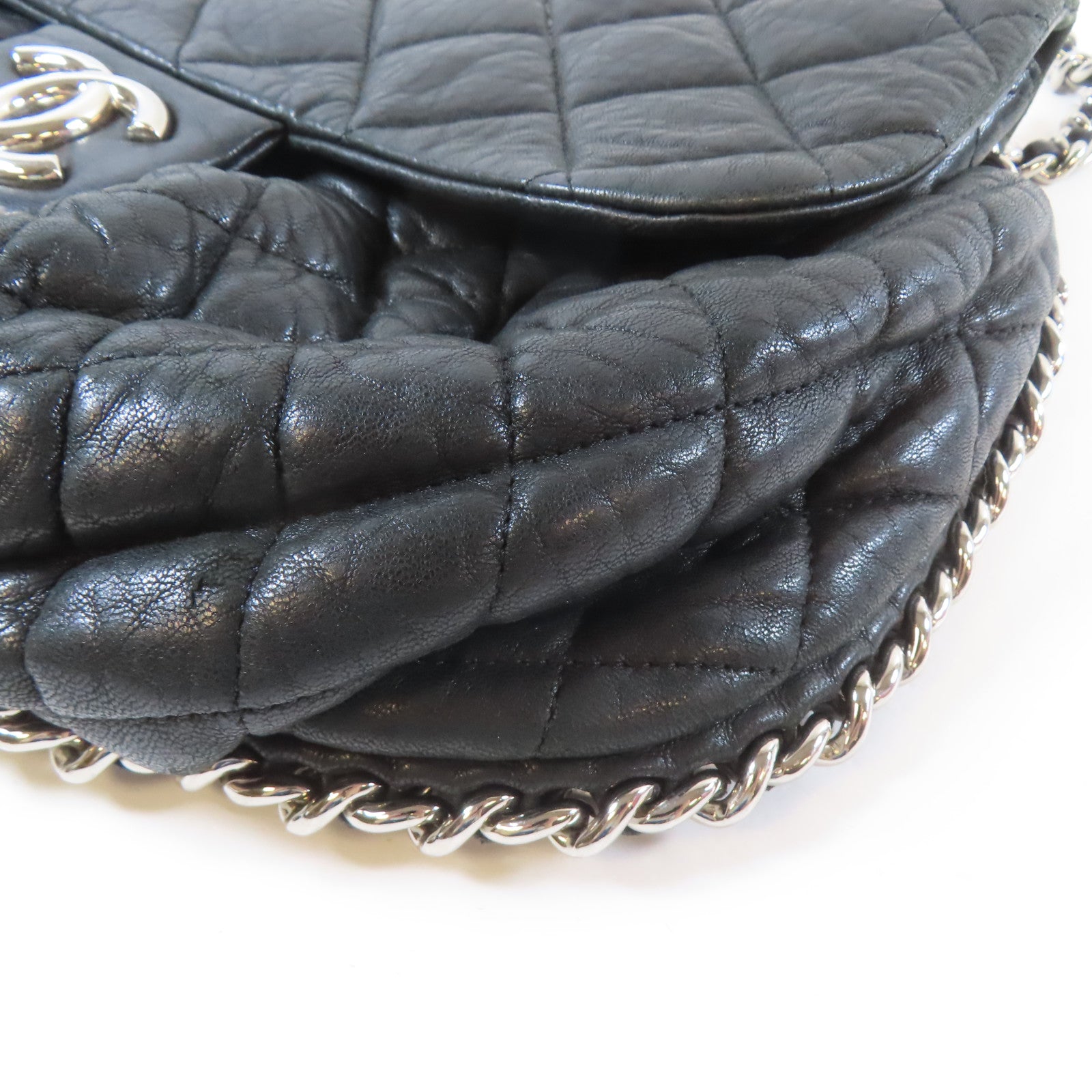 CHANEL 【清倉大減價】菱格牛皮皮革Chain Shoulder鏈帶肩背袋黑色