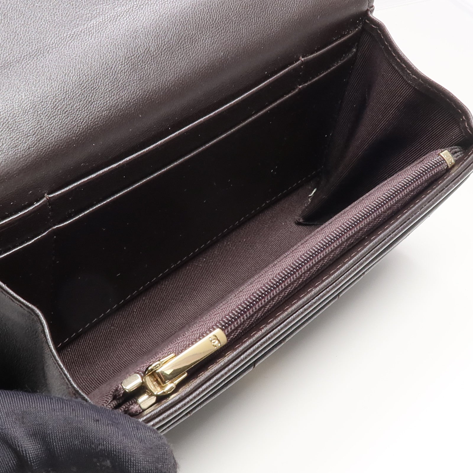 CHANEL 羊皮皮革Medium Wallet金扣長錢包