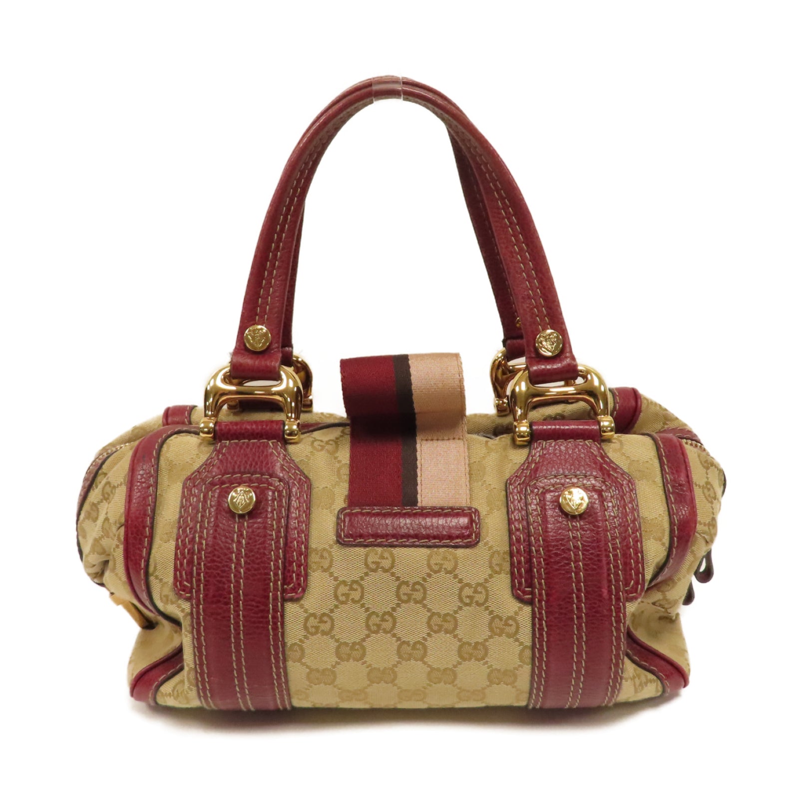 GUCCI 【激減優惠】帆布Hand Bag金扣手挽袋紅色/米色
